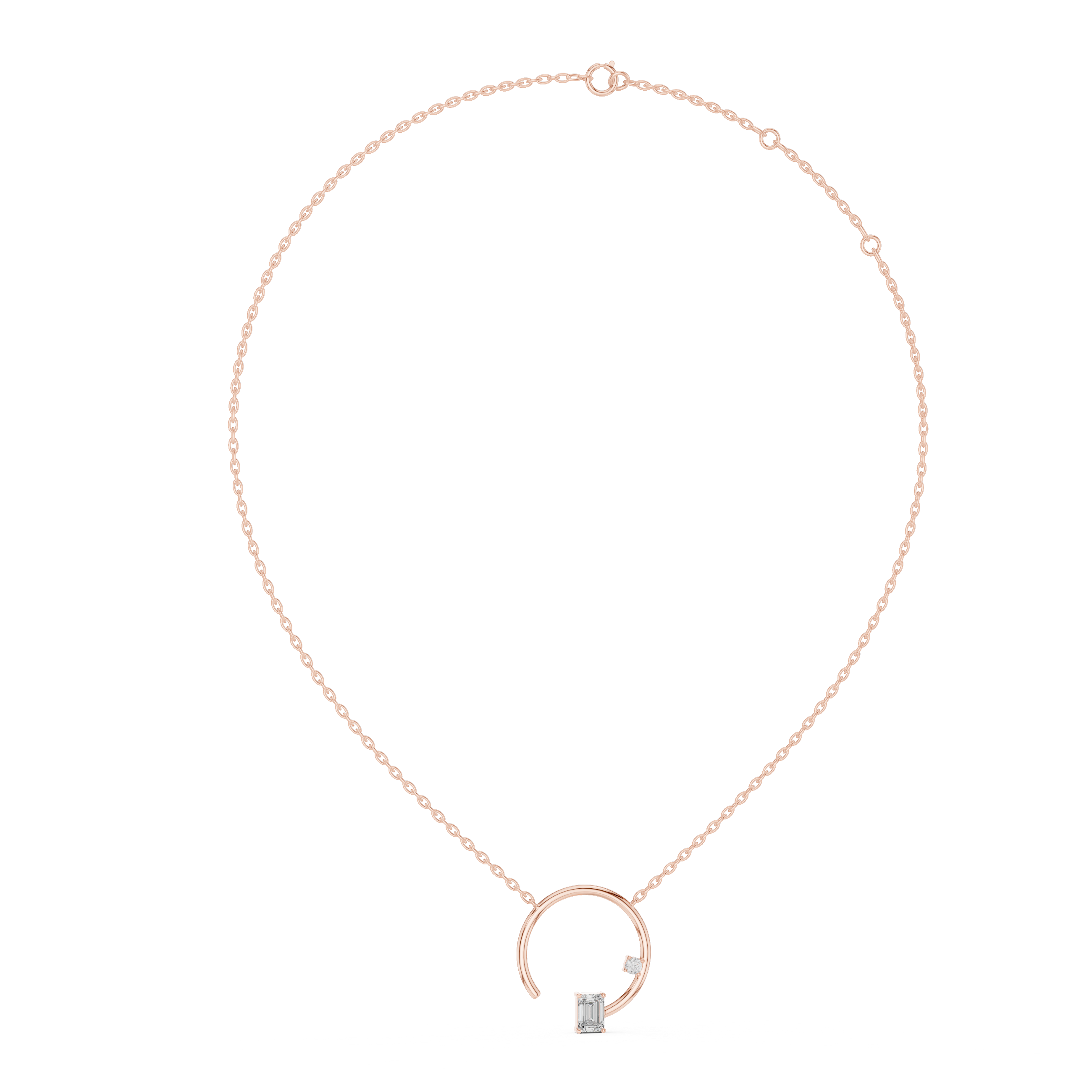Emerald Cut Diamond Open Circle Pendant