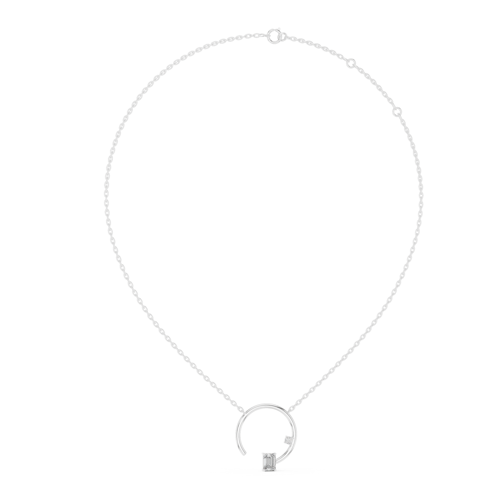 Emerald Cut Diamond Open Circle Pendant