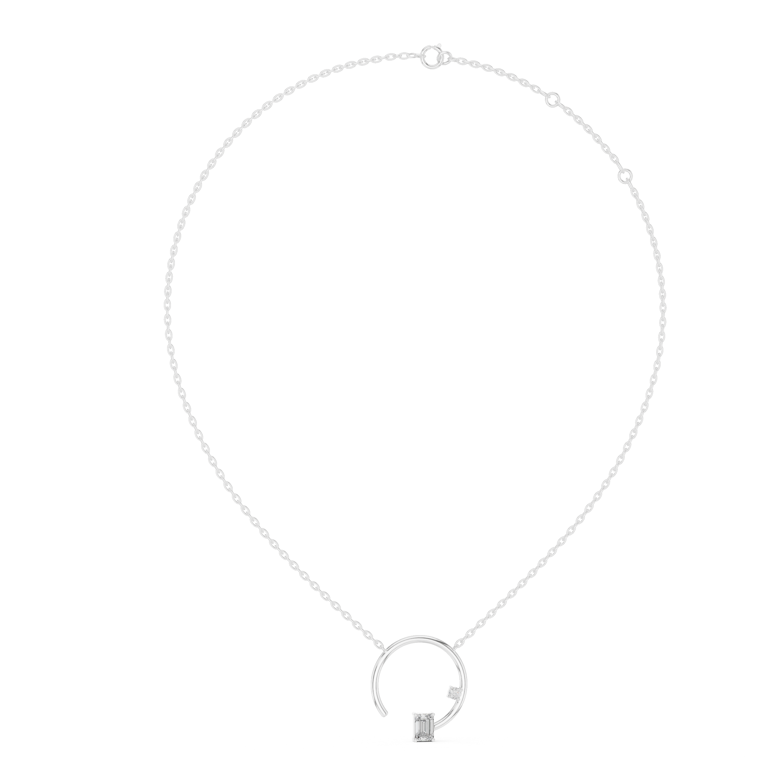 Emerald Cut Diamond Open Circle Pendant