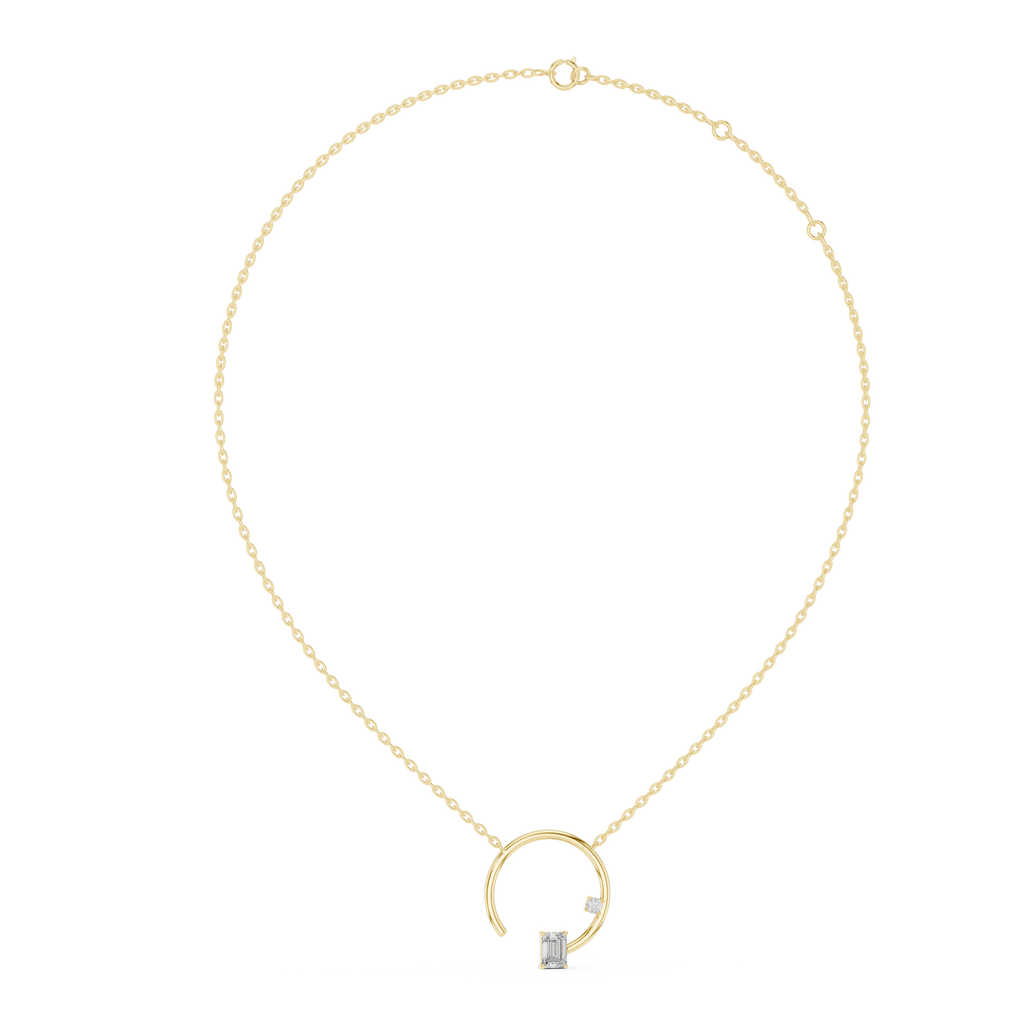 Emerald Cut Diamond Open Circle Pendant