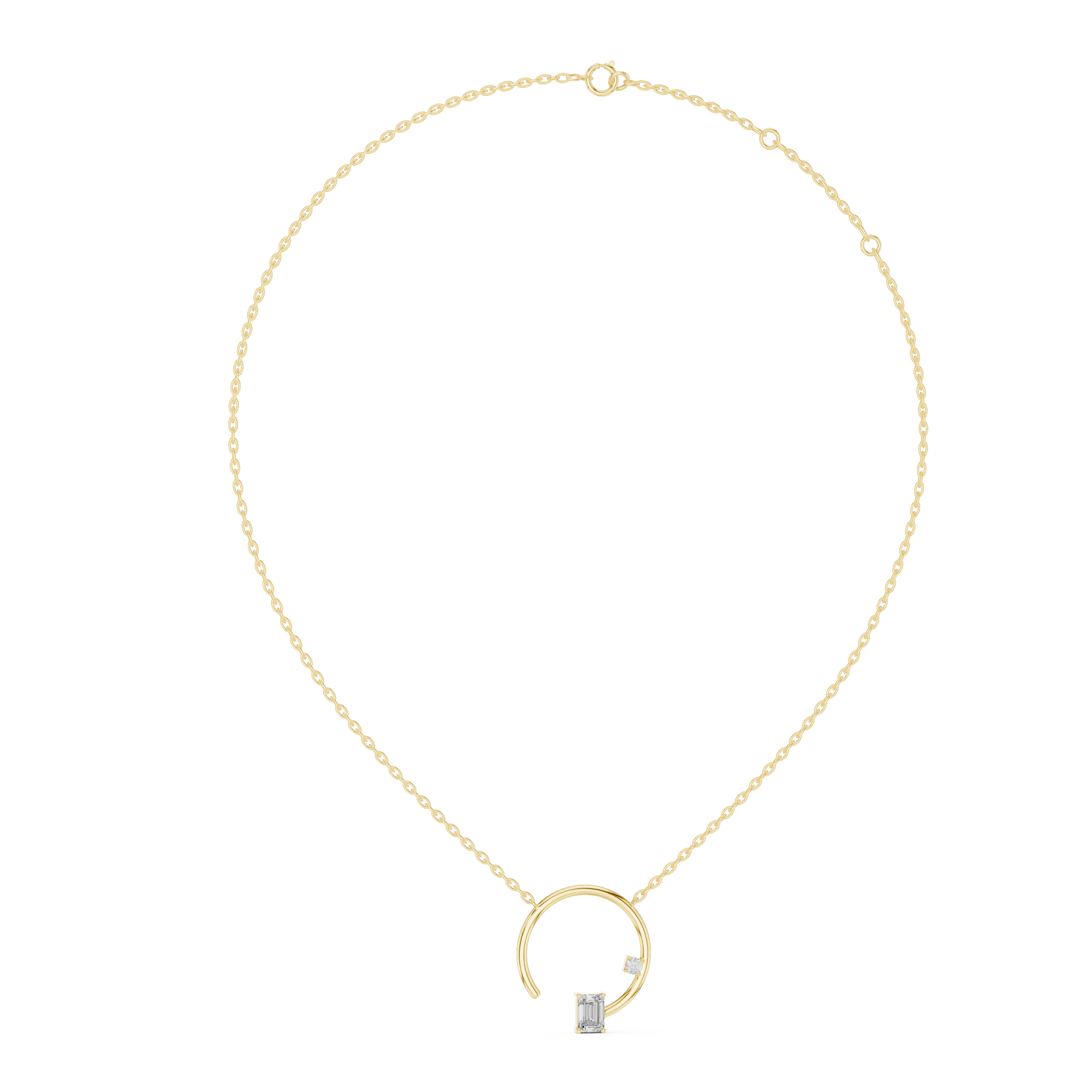 Emerald Cut Diamond Open Circle Pendant