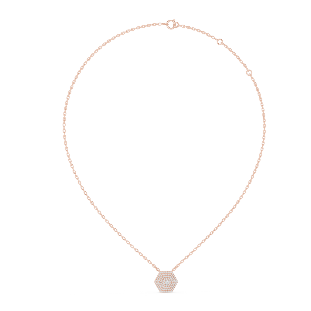 Round Diamond Hexagon Pendant Necklace