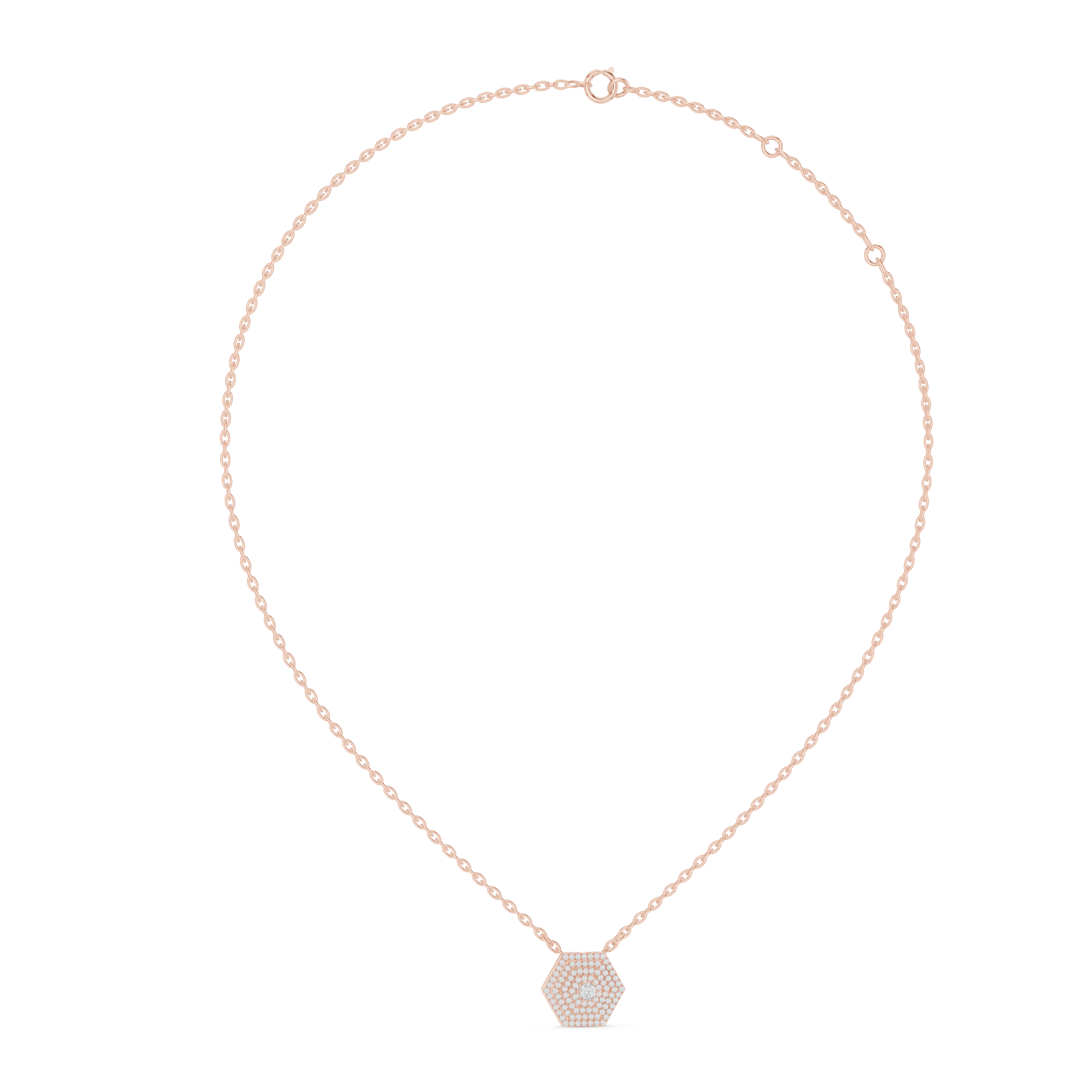 Round Diamond Hexagon Pendant Necklace