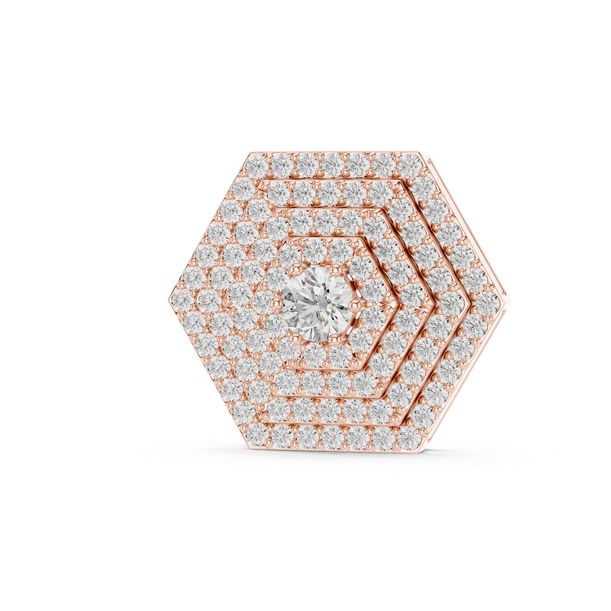 Round Diamond Hexagon Pendant Necklace