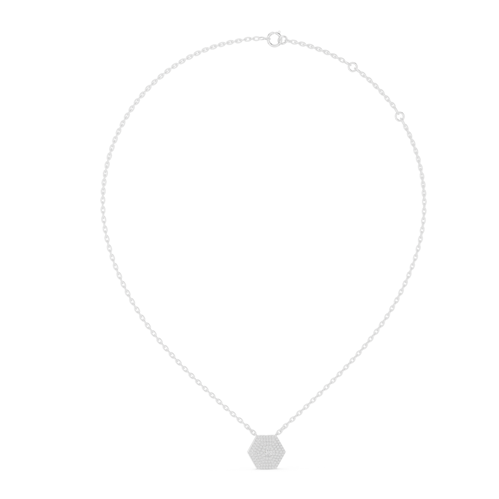 Round Diamond Hexagon Pendant Necklace