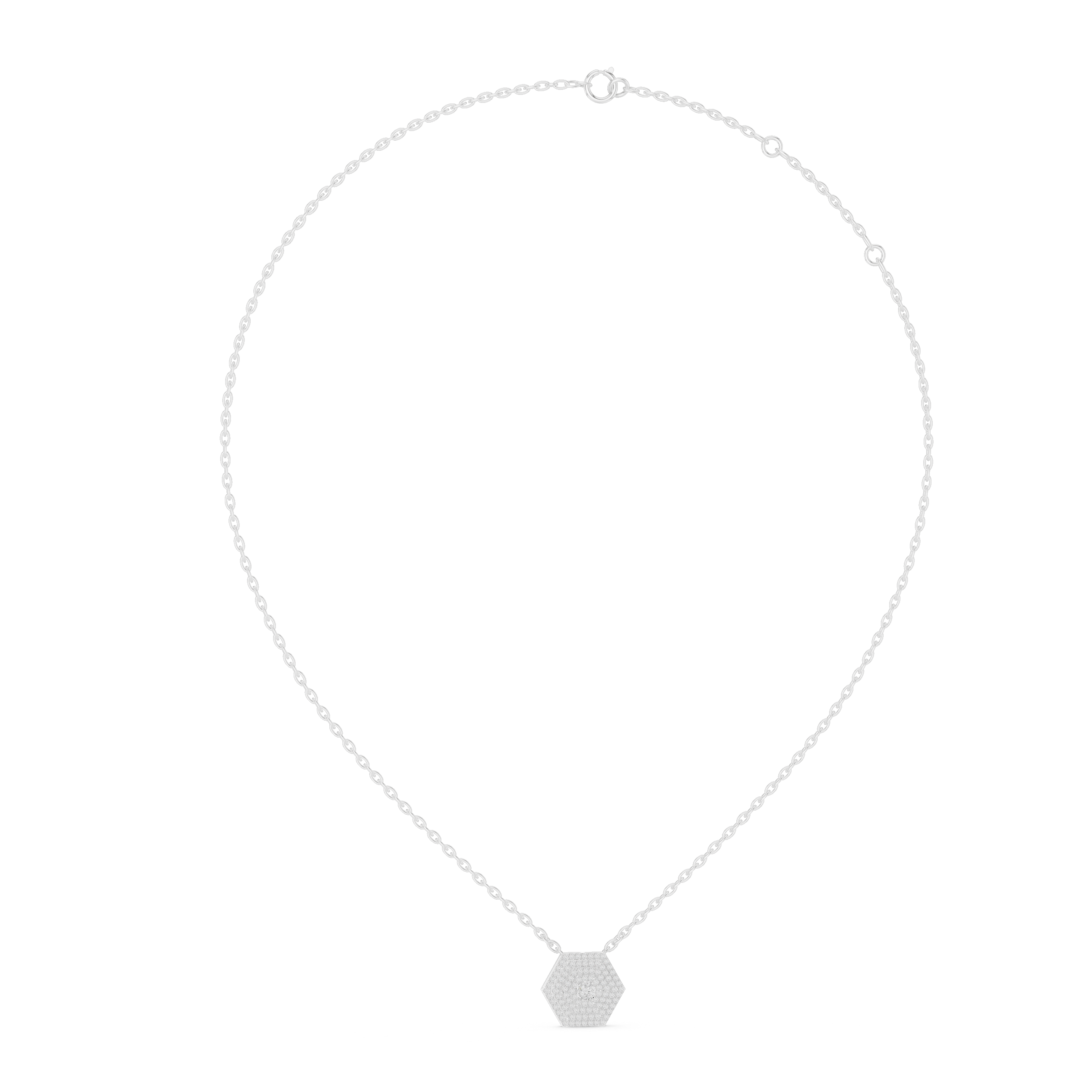 Round Diamond Hexagon Pendant Necklace