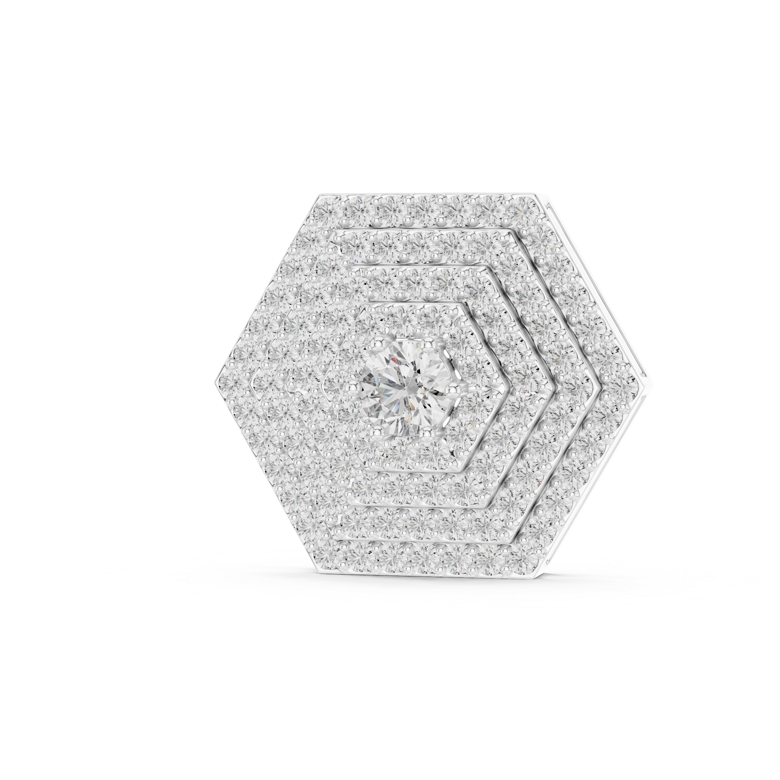 Round Diamond Hexagon Pendant Necklace