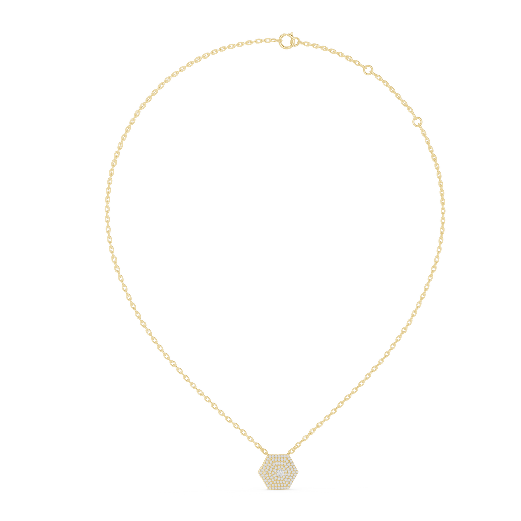 Round Diamond Hexagon Pendant Necklace