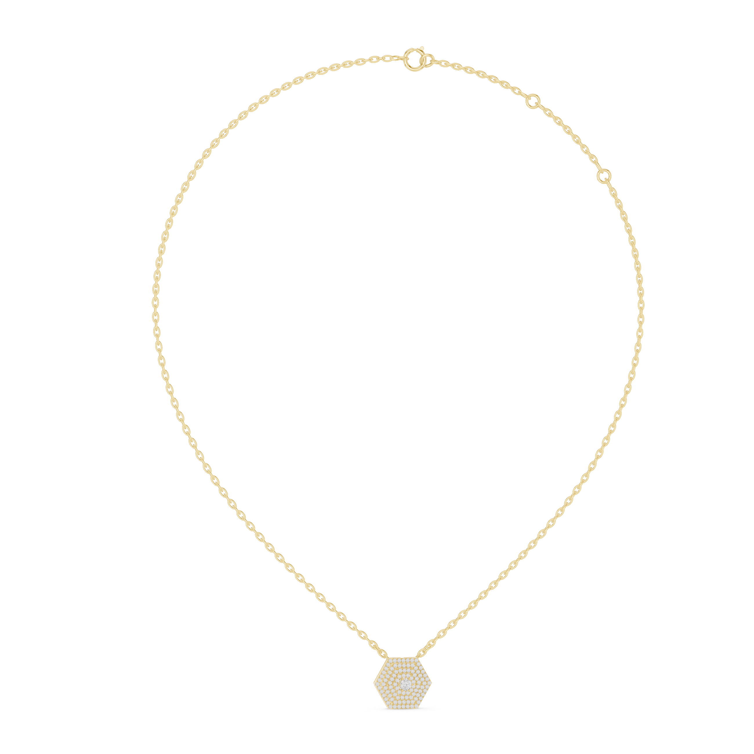Round Diamond Hexagon Pendant Necklace