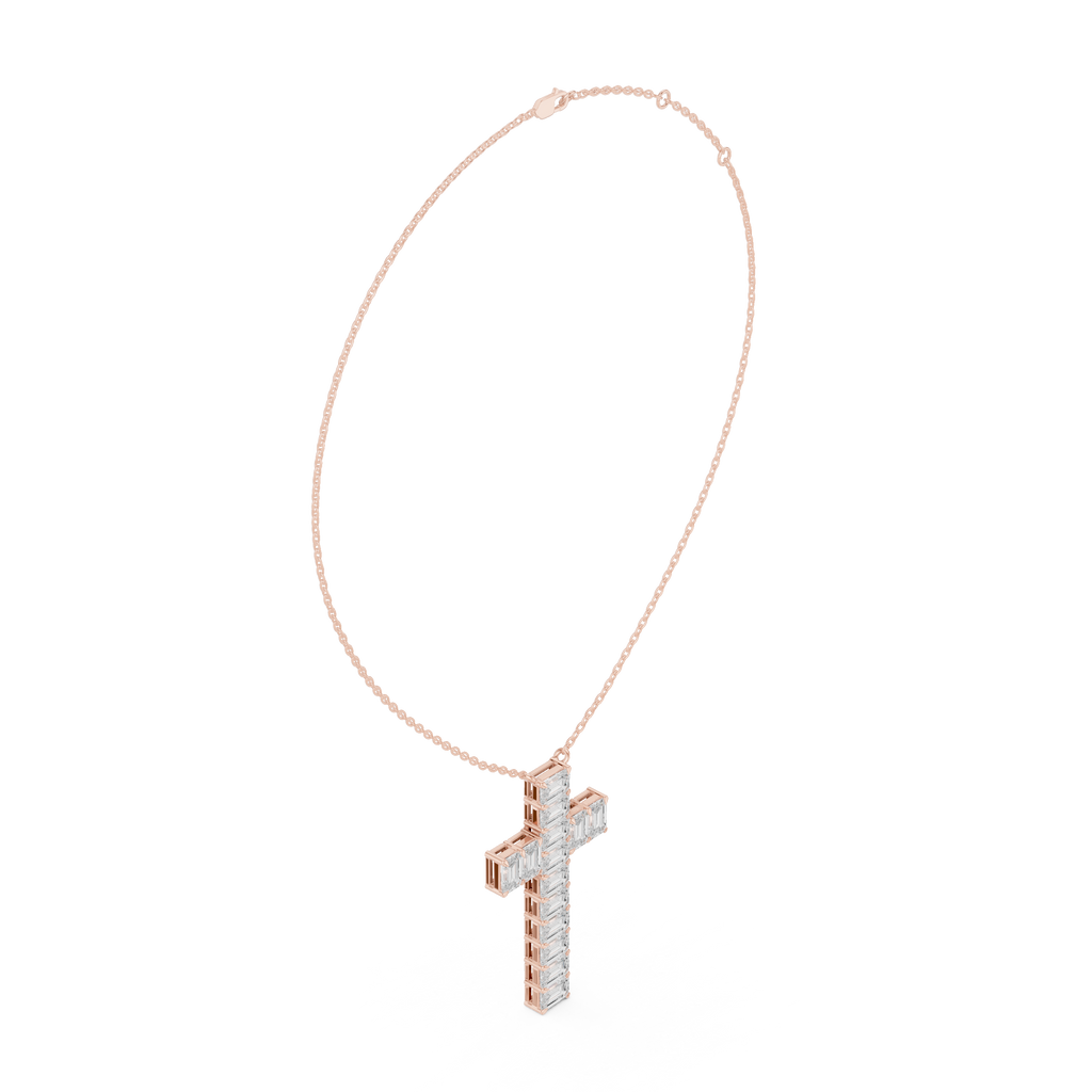 Emerald Cut Diamond Cross Pendant