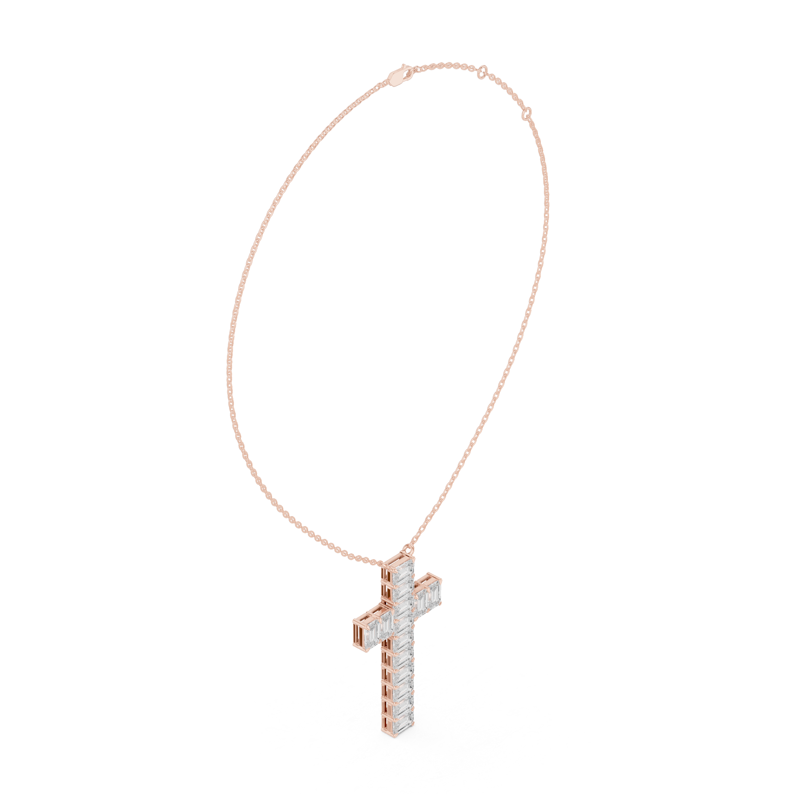 Emerald Cut Diamond Cross Pendant