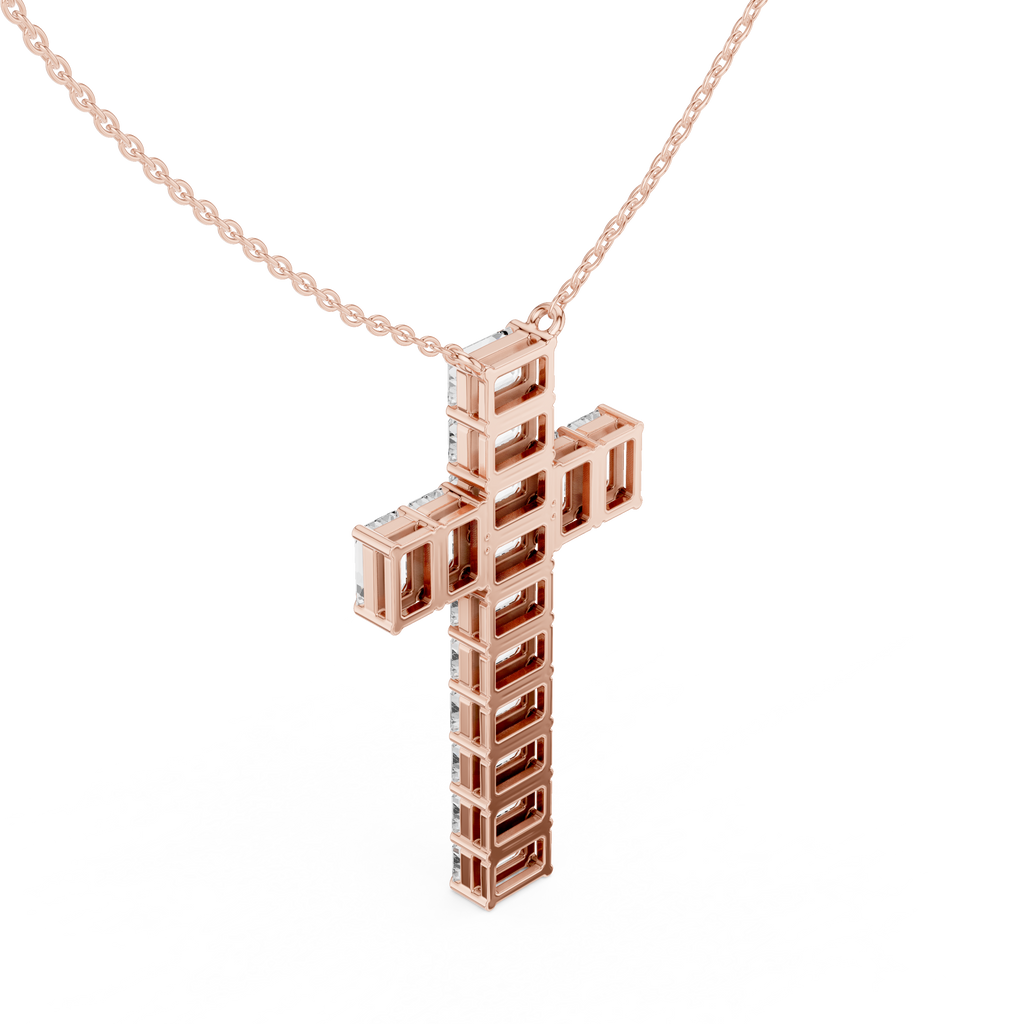 Emerald Cut Diamond Cross Pendant