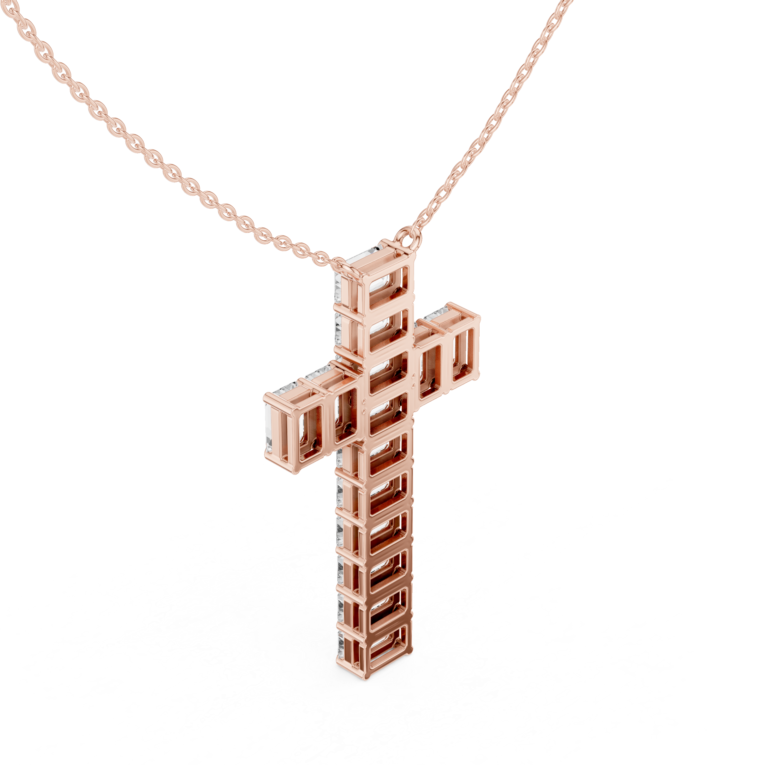 Emerald Cut Diamond Cross Pendant