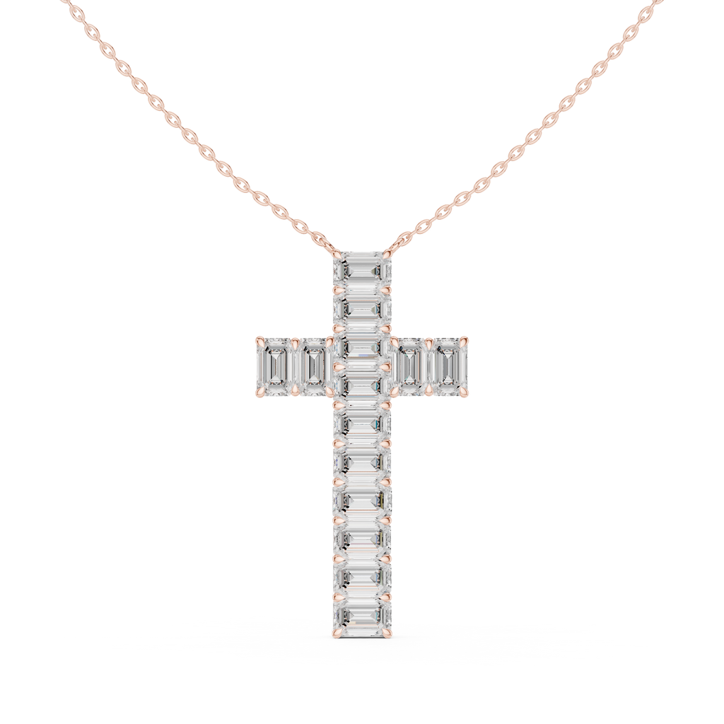 Emerald Cut Diamond Cross Pendant