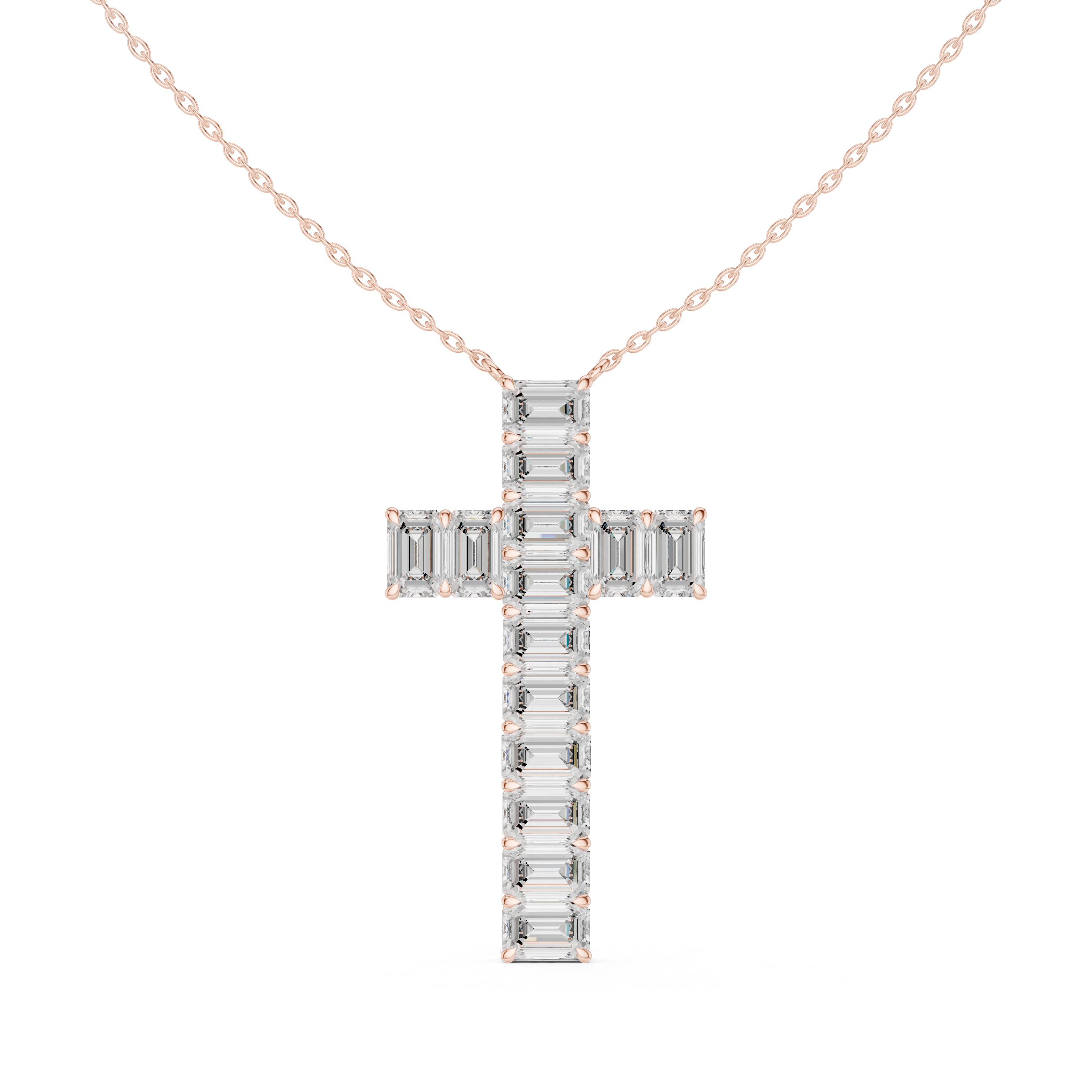 Emerald Cut Diamond Cross Pendant