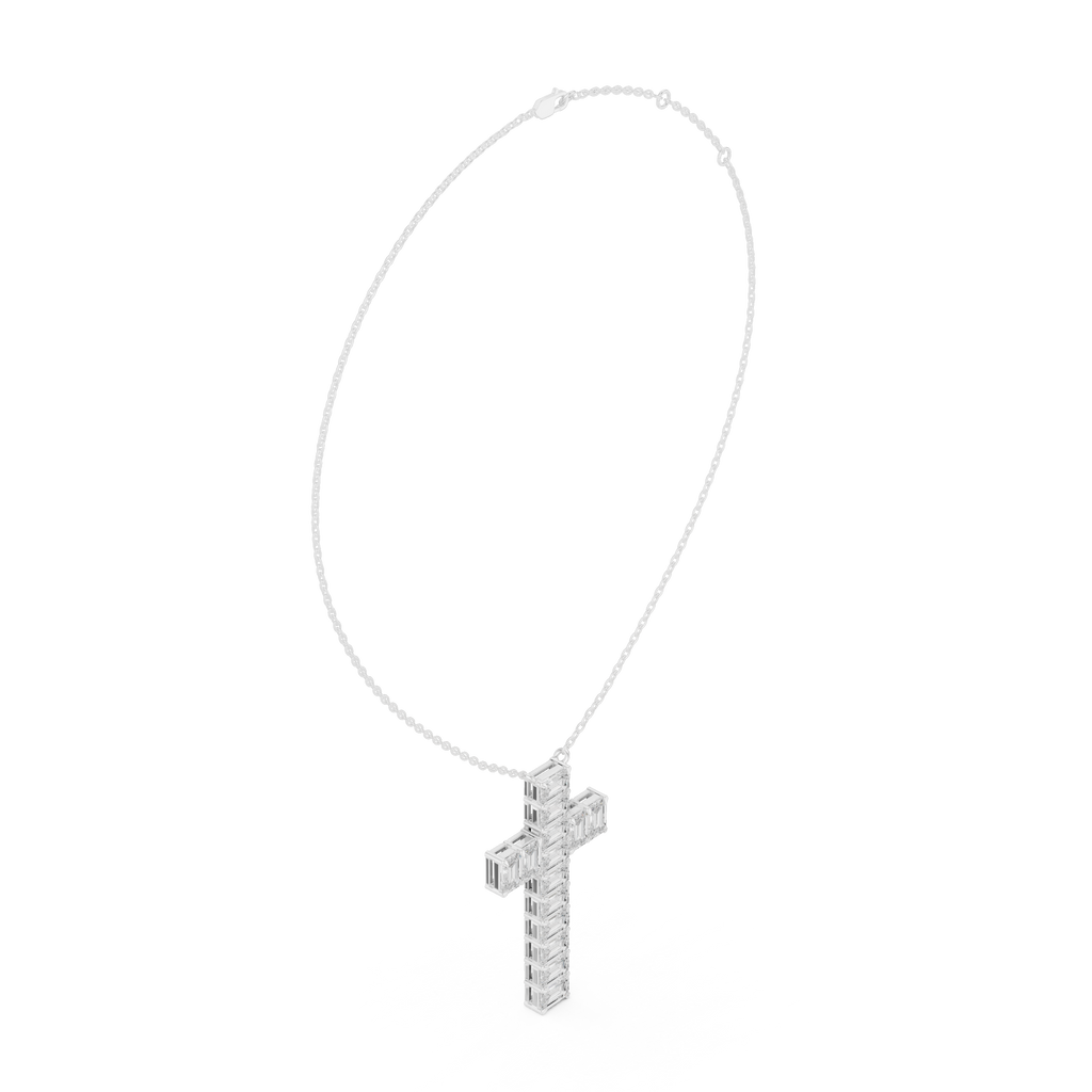 Emerald Cut Diamond Cross Pendant