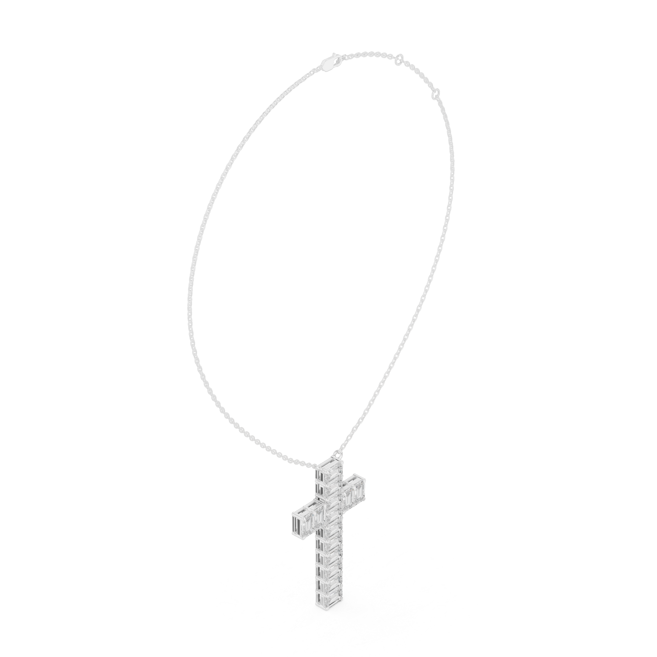 Emerald Cut Diamond Cross Pendant