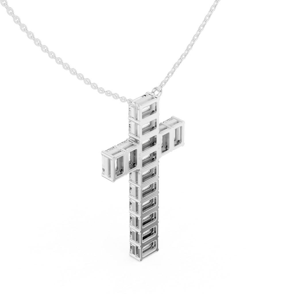 Emerald Cut Diamond Cross Pendant