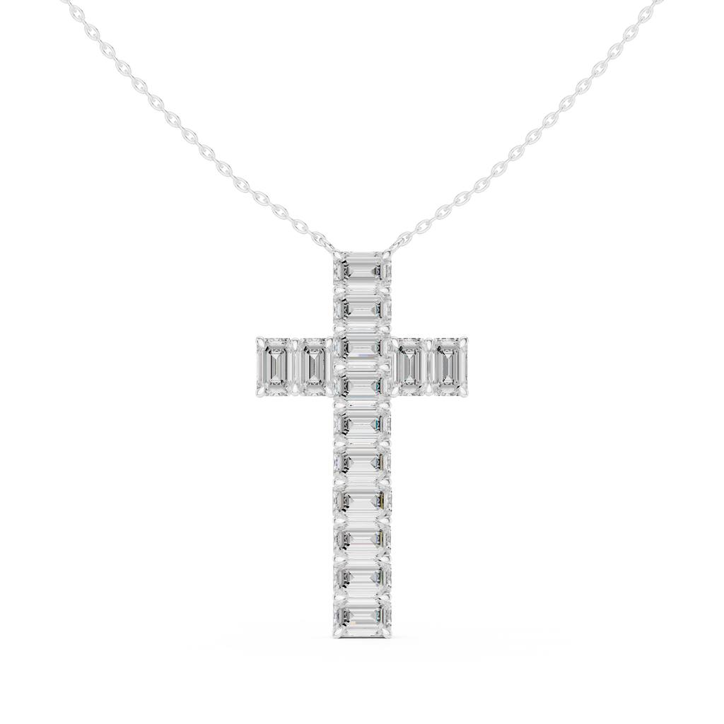 Emerald Cut Diamond Cross Pendant