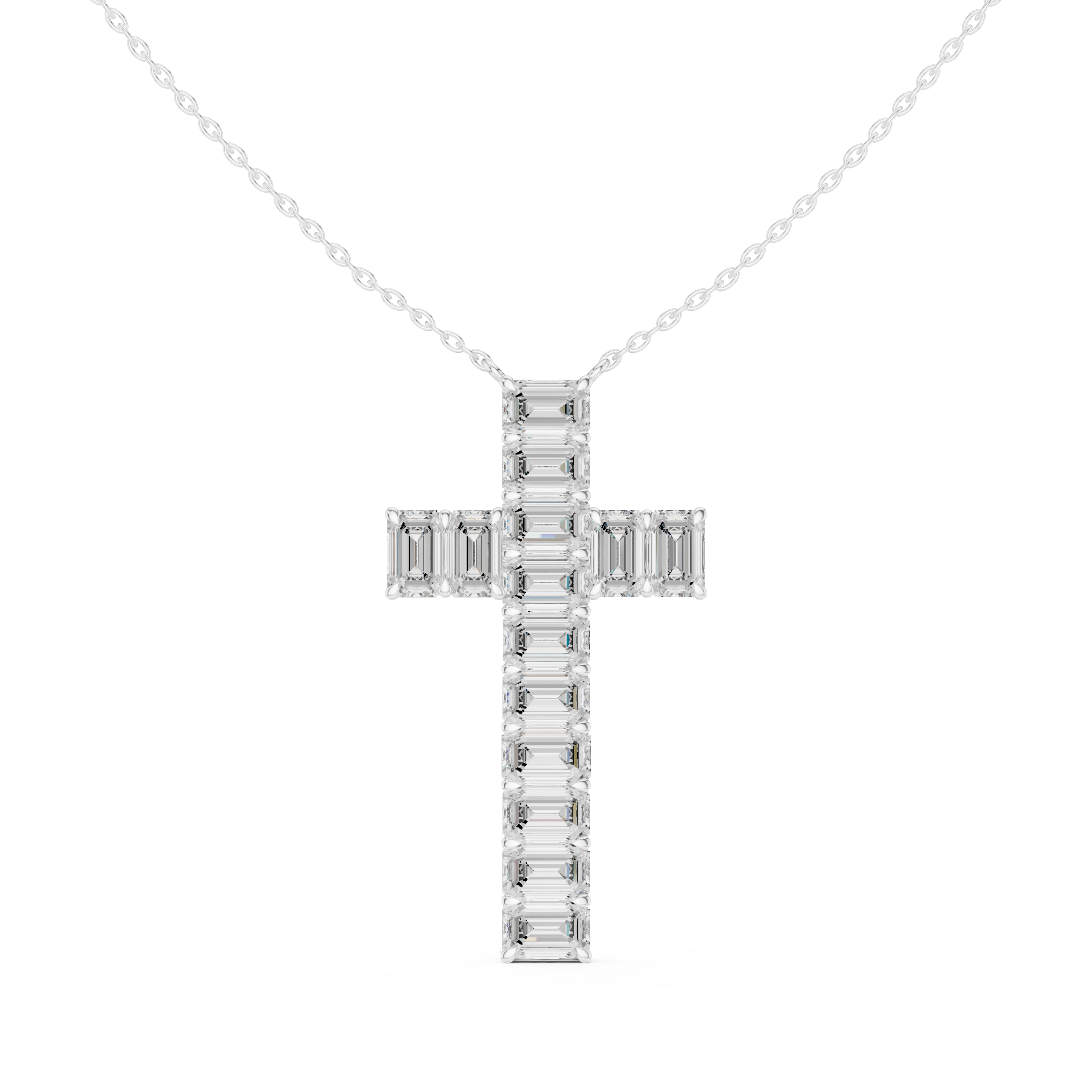 Emerald Cut Diamond Cross Pendant