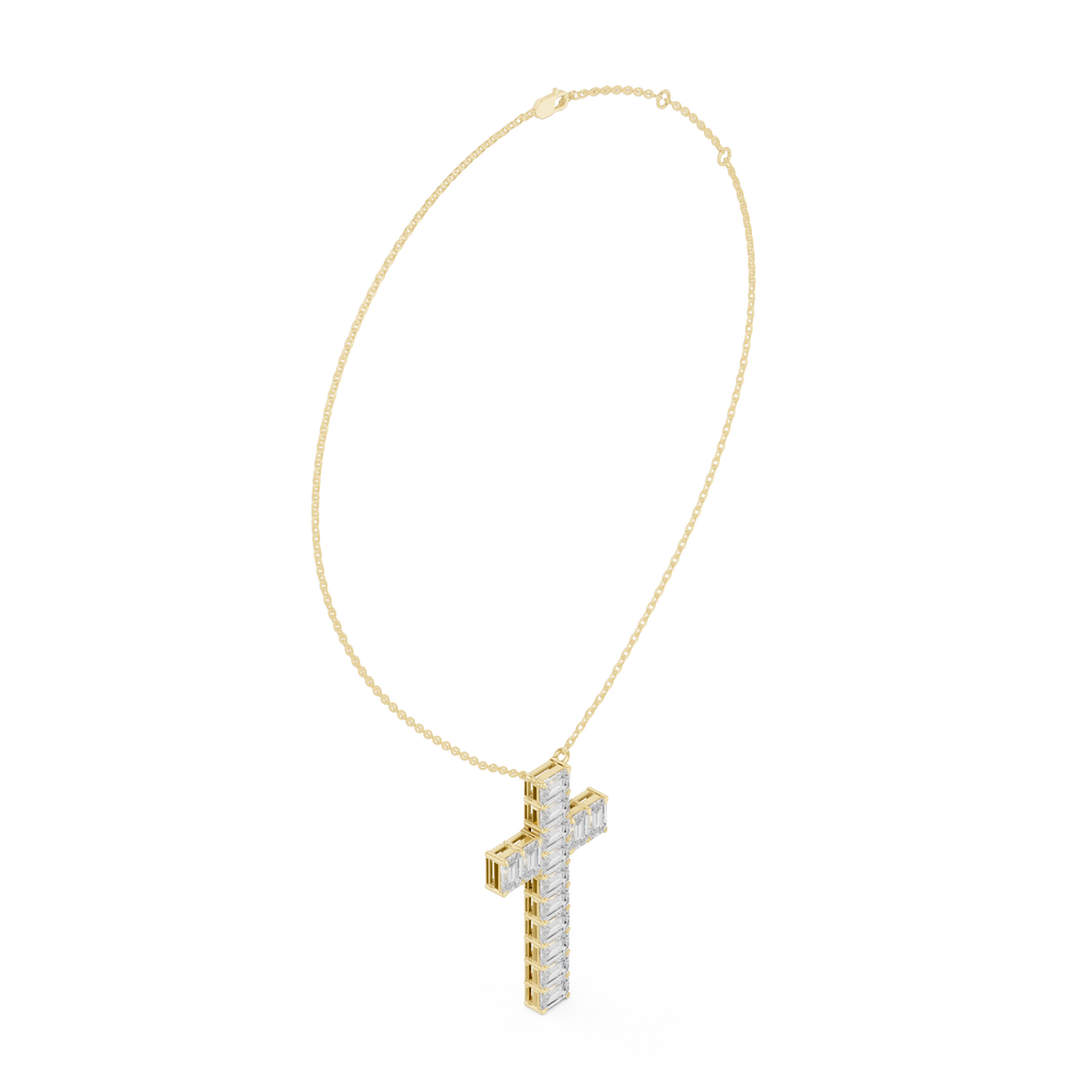 Emerald Cut Diamond Cross Pendant