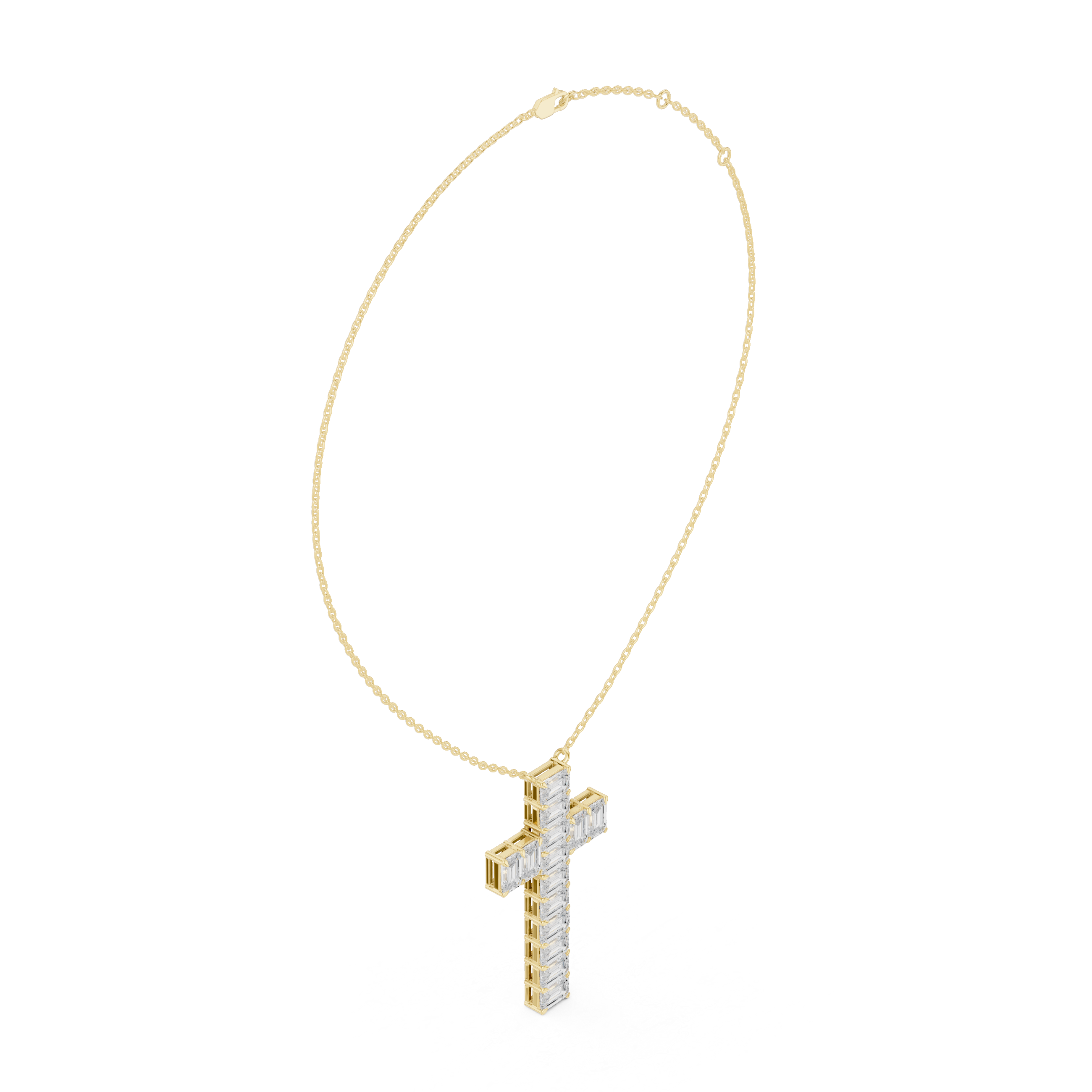 Emerald Cut Diamond Cross Pendant