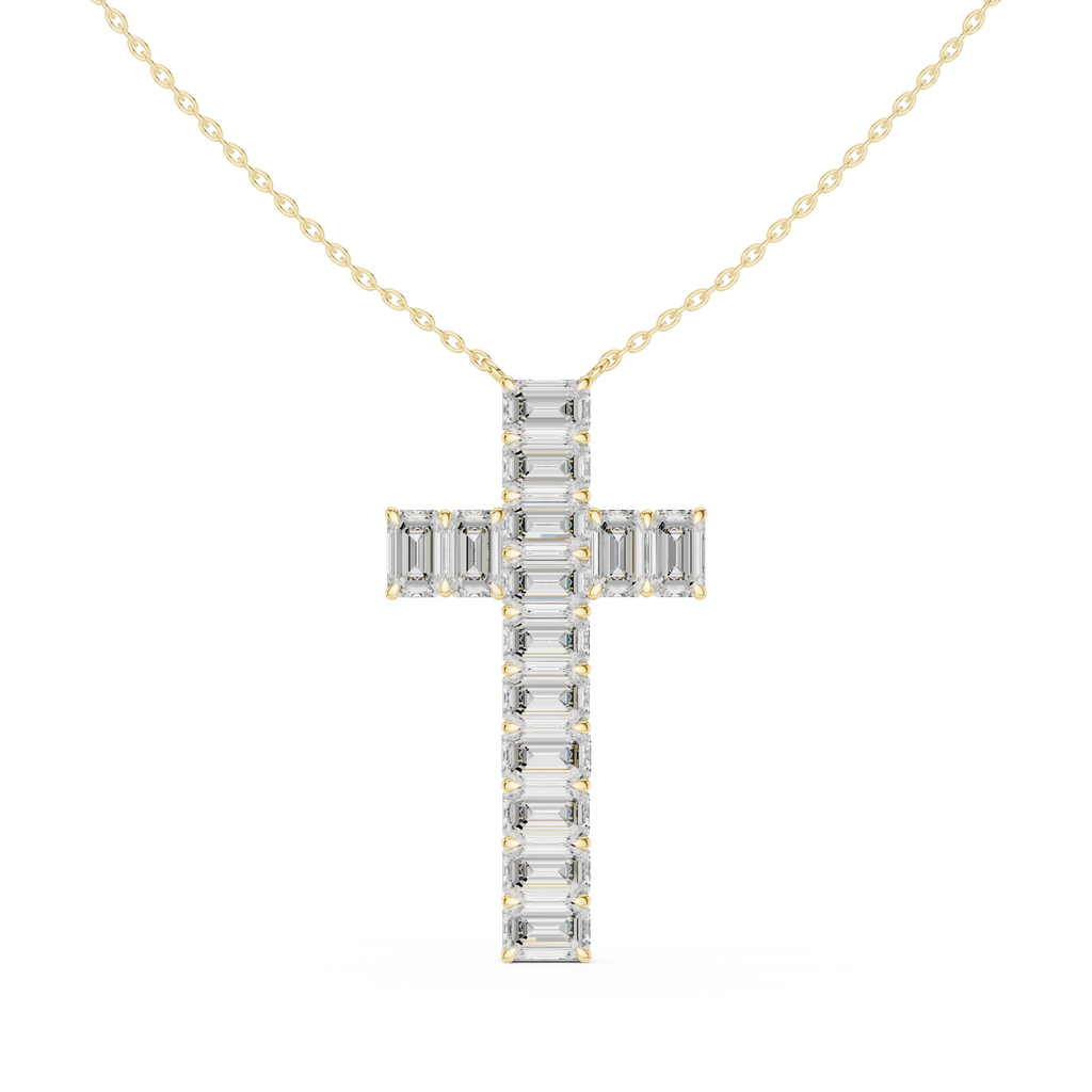 Emerald Cut Diamond Cross Pendant