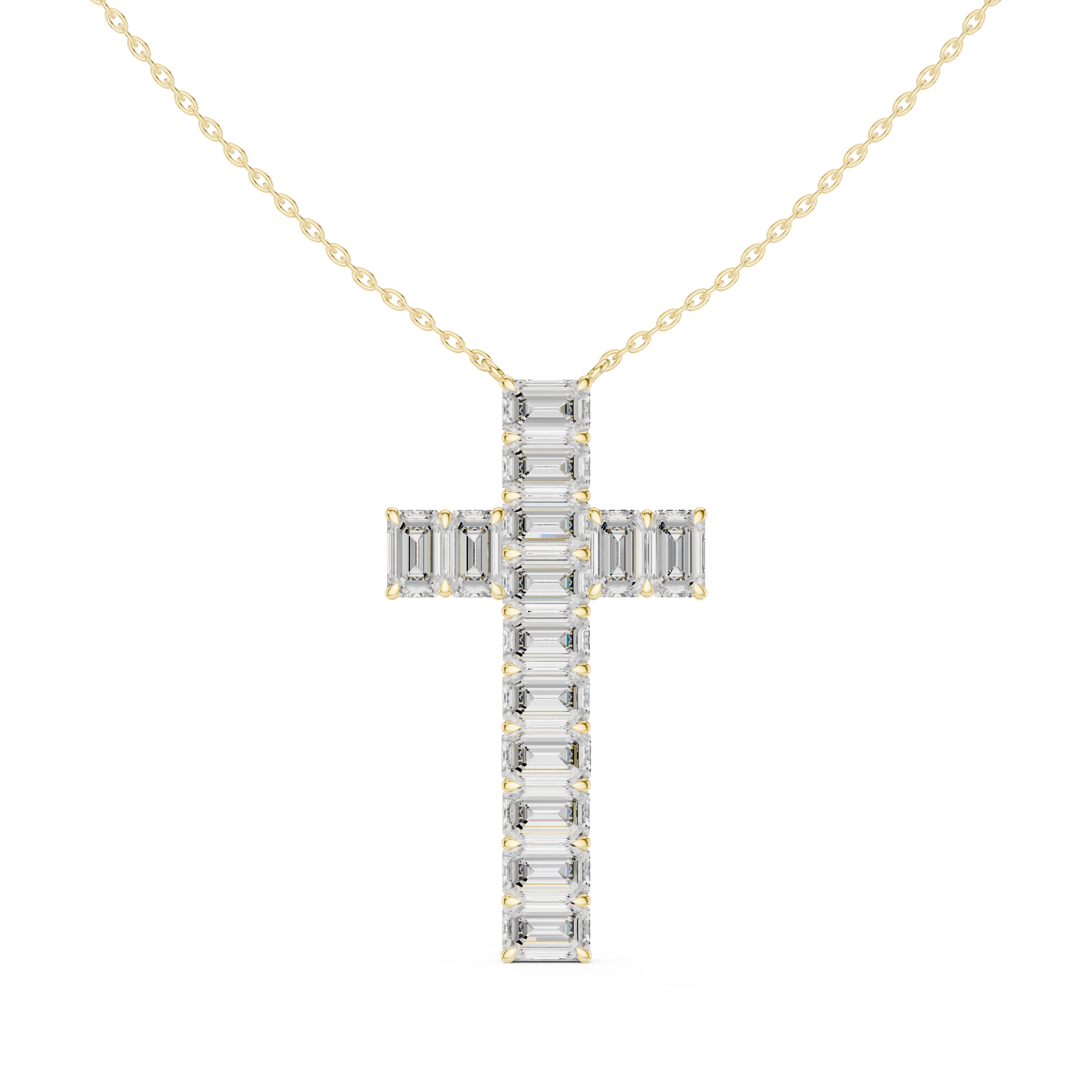 Emerald Cut Diamond Cross Pendant