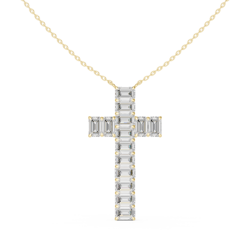 Emerald Cut Diamond Cross Pendant