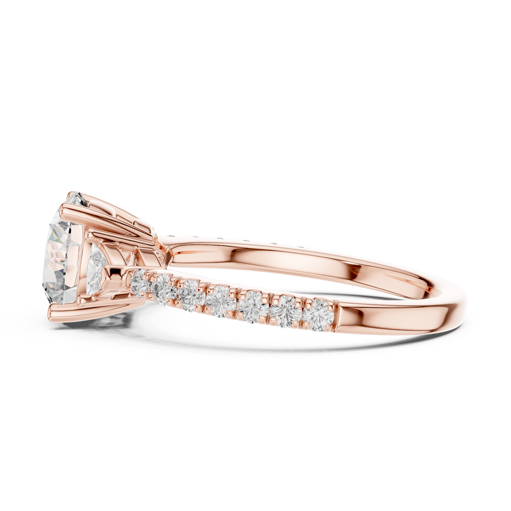 Round Diamond Ring with Trillion Side Stones