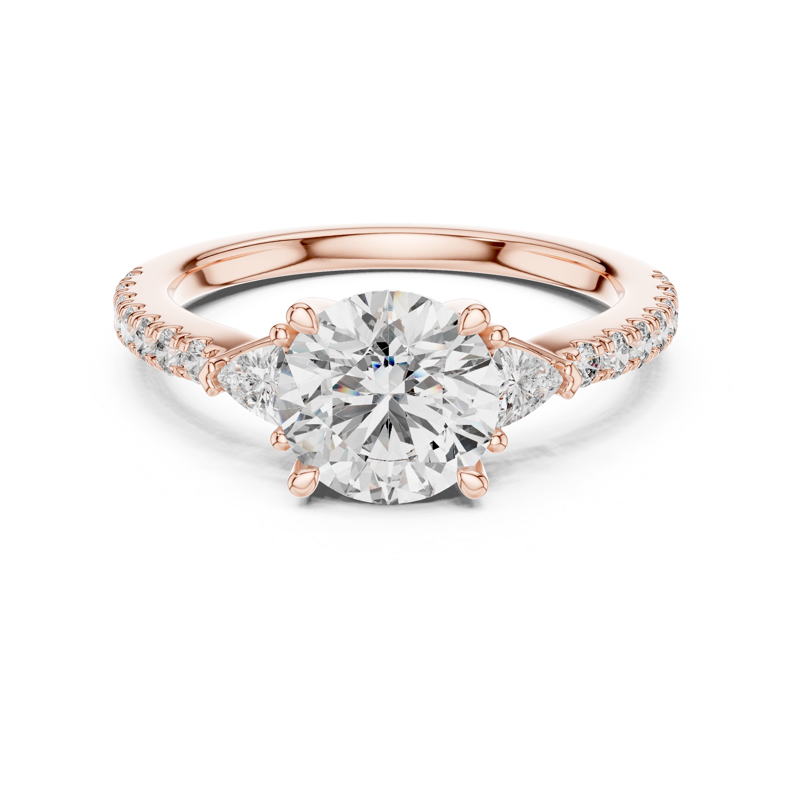 Round Diamond Ring with Trillion Side Stones