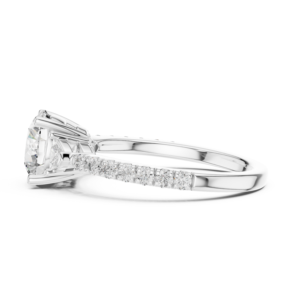 Round Diamond Ring with Trillion Side Stones