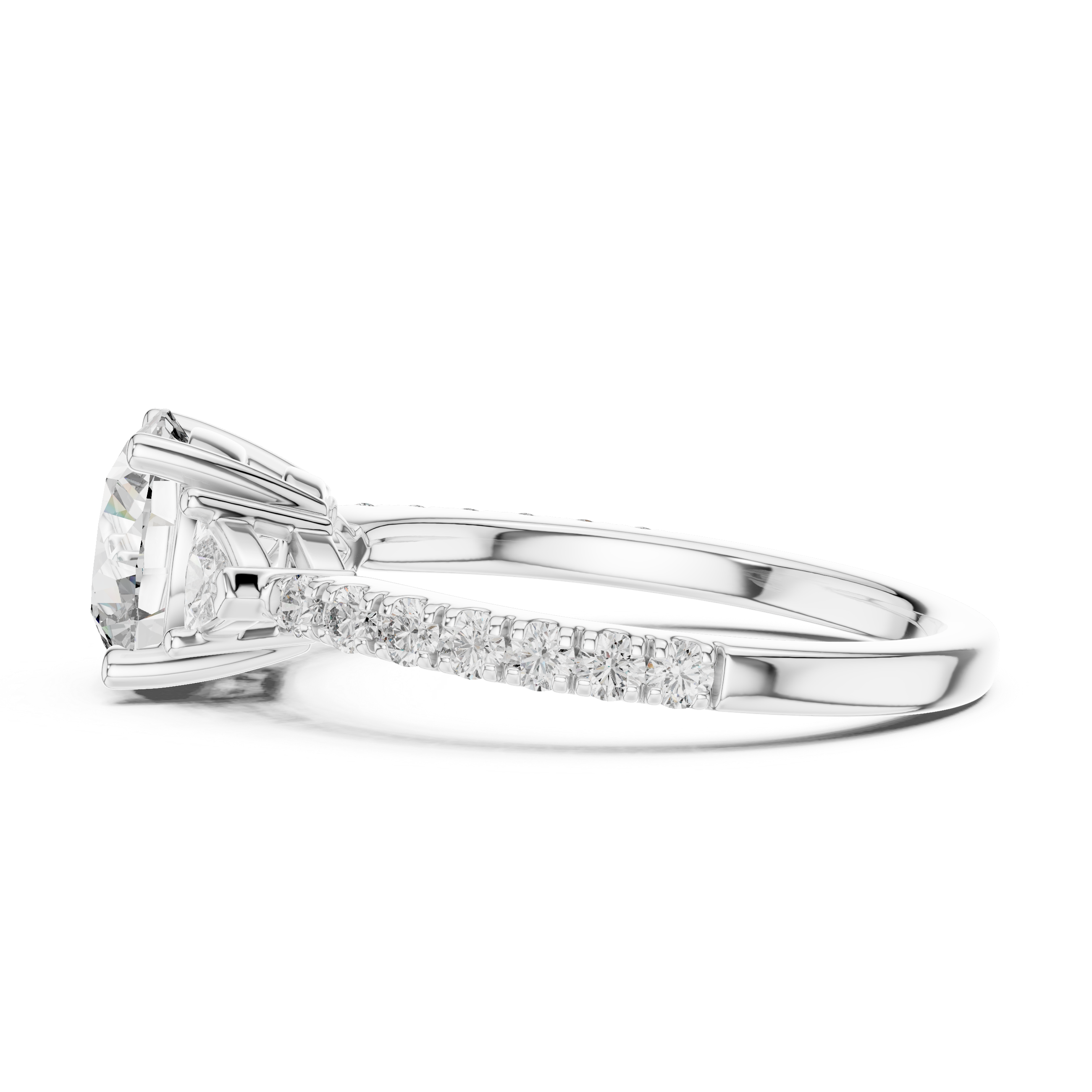 Round Diamond Ring with Trillion Side Stones