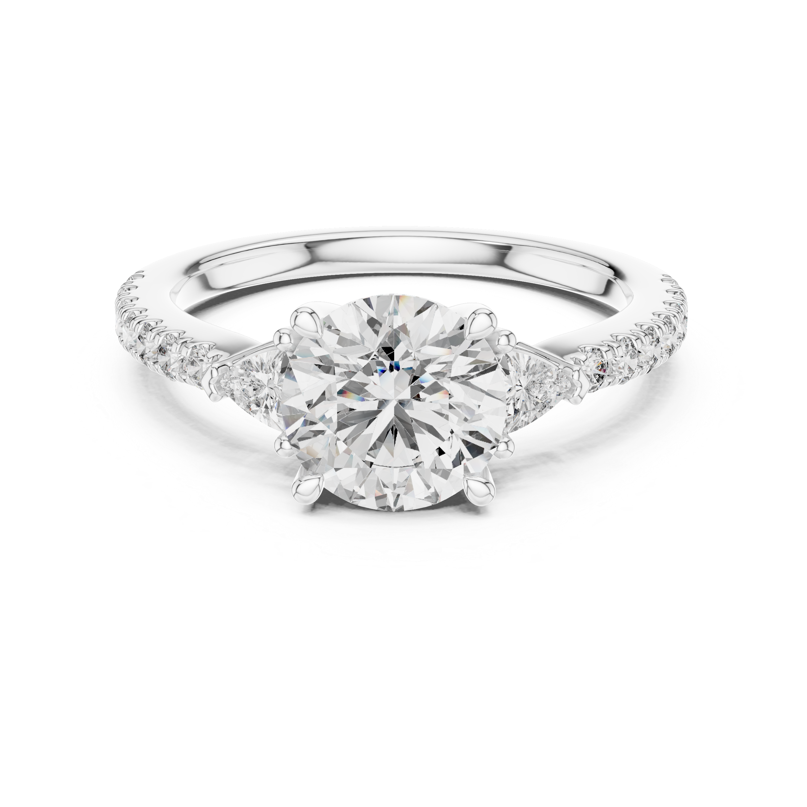Round Diamond Ring with Trillion Side Stones