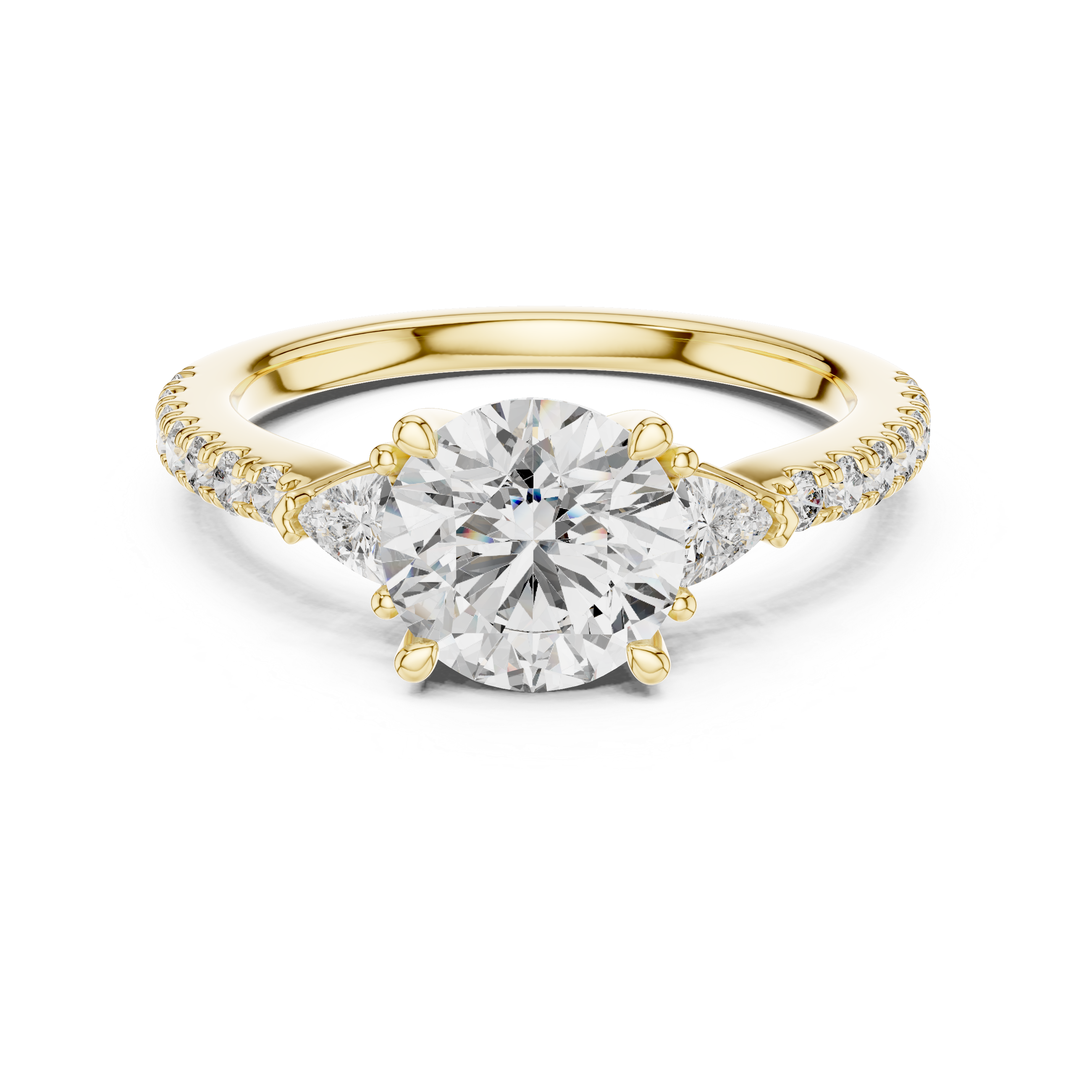 Round Diamond Ring with Trillion Side Stones