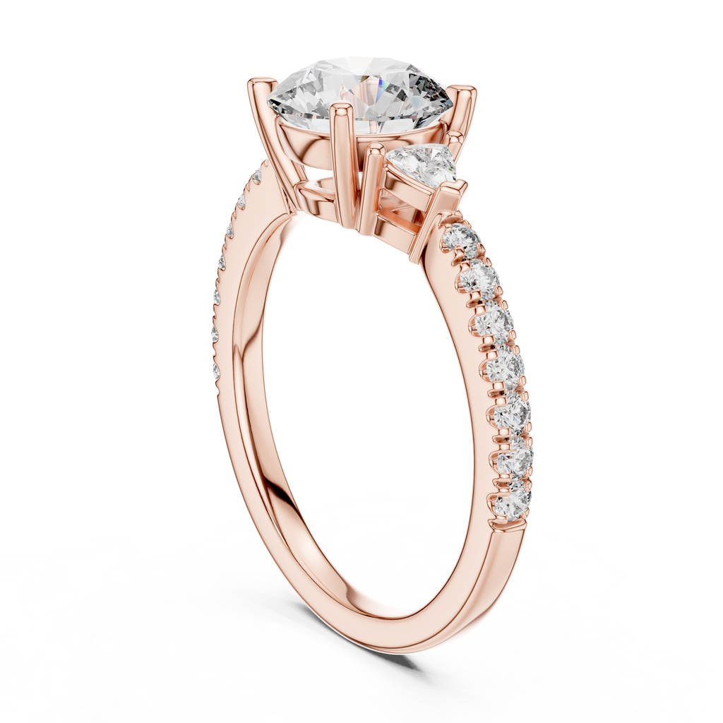 Round Diamond Ring with Trillion Side Stones