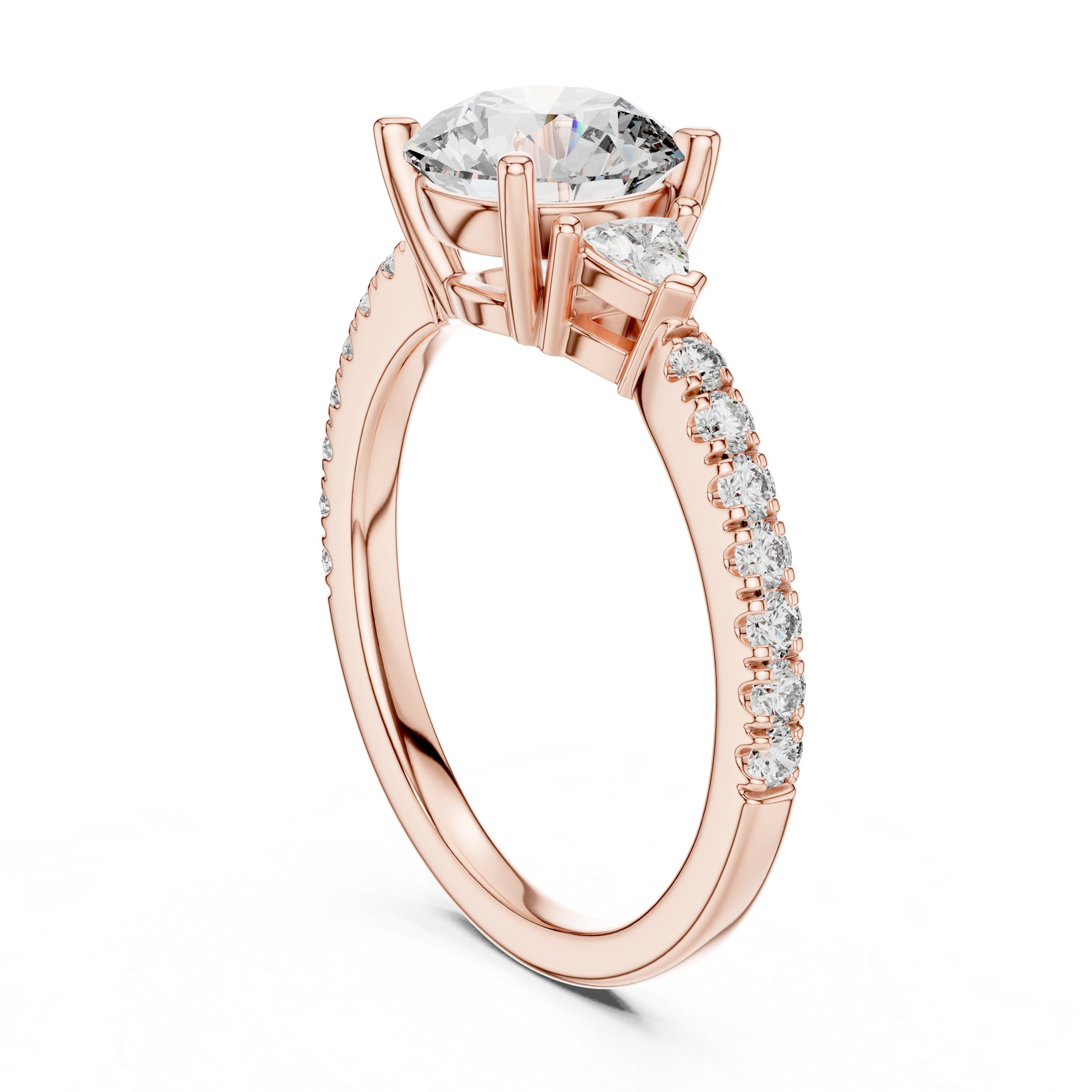 Round Diamond Ring with Trillion Side Stones