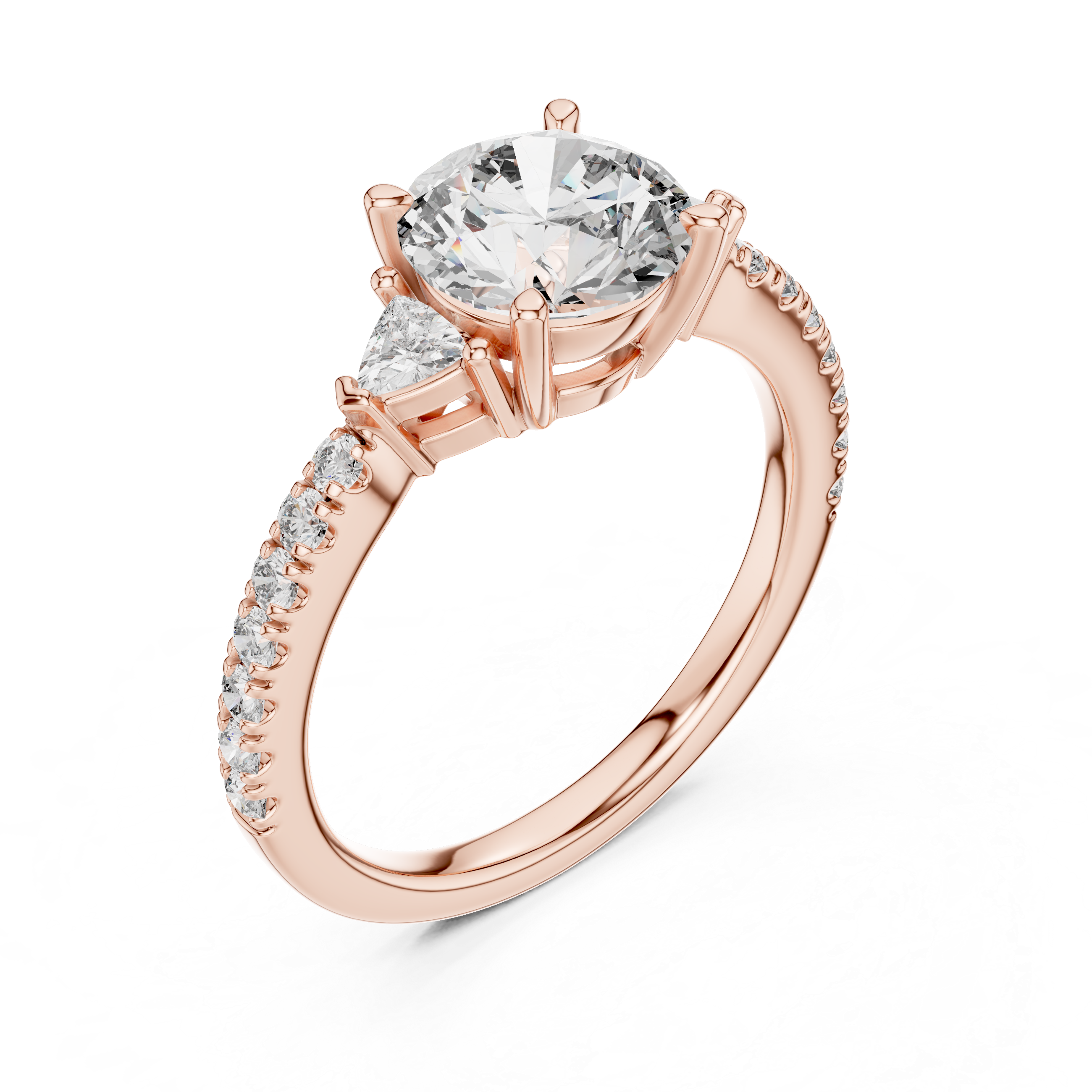 Round Diamond Ring with Trillion Side Stones