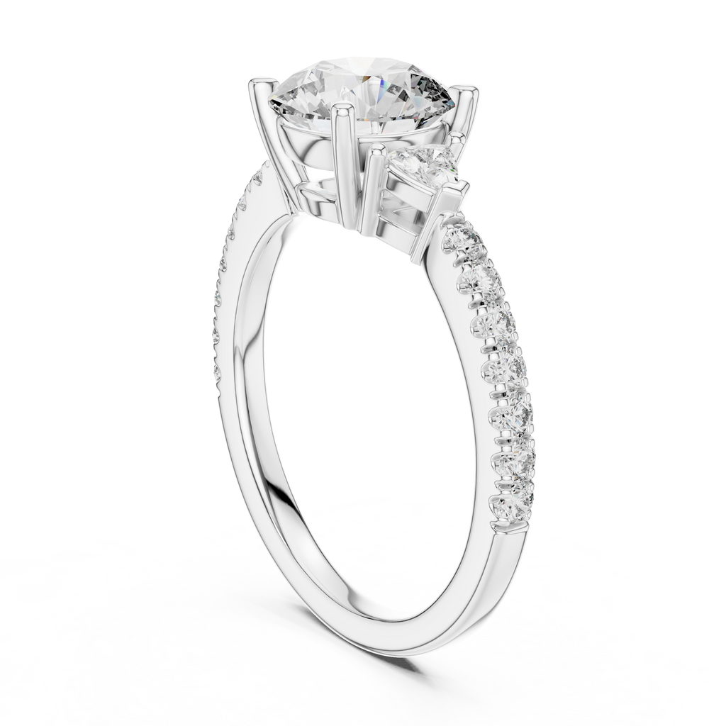 Round Diamond Ring with Trillion Side Stones