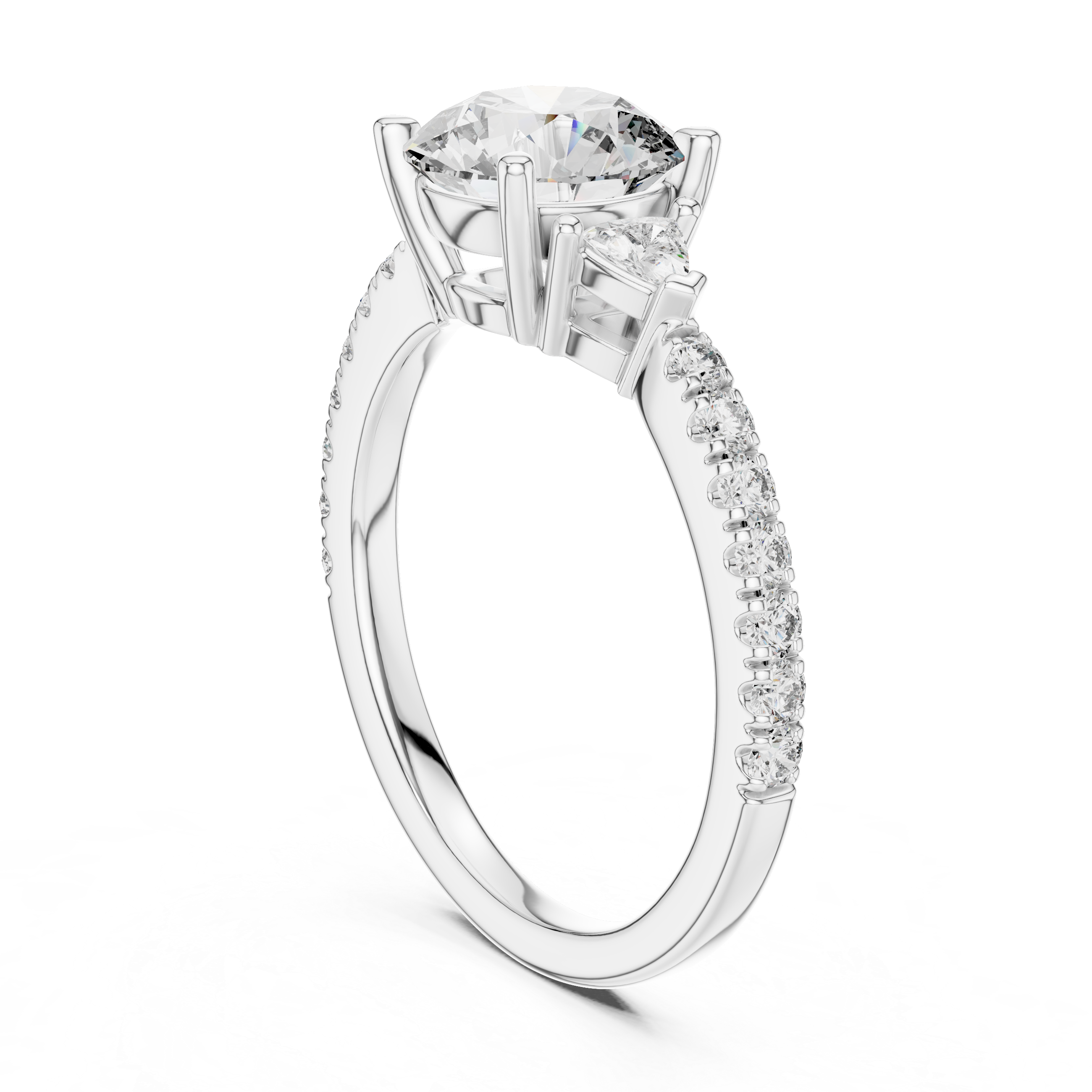 Round Diamond Ring with Trillion Side Stones