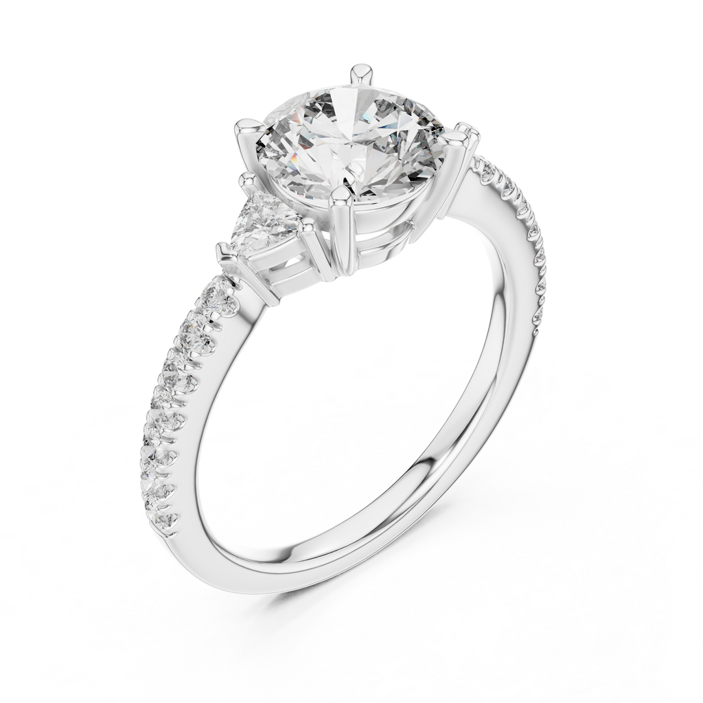 Round Diamond Ring with Trillion Side Stones