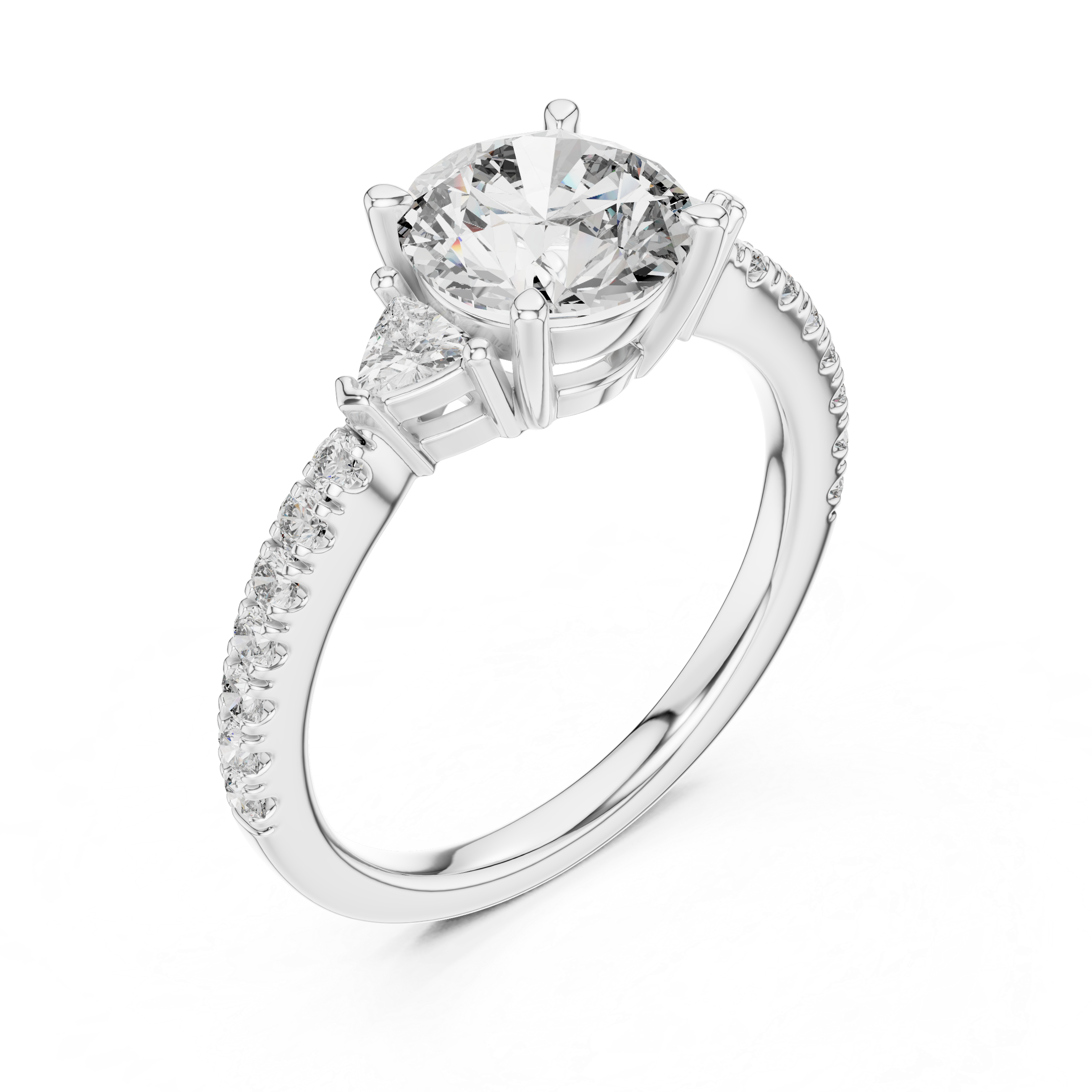 Round Diamond Ring with Trillion Side Stones