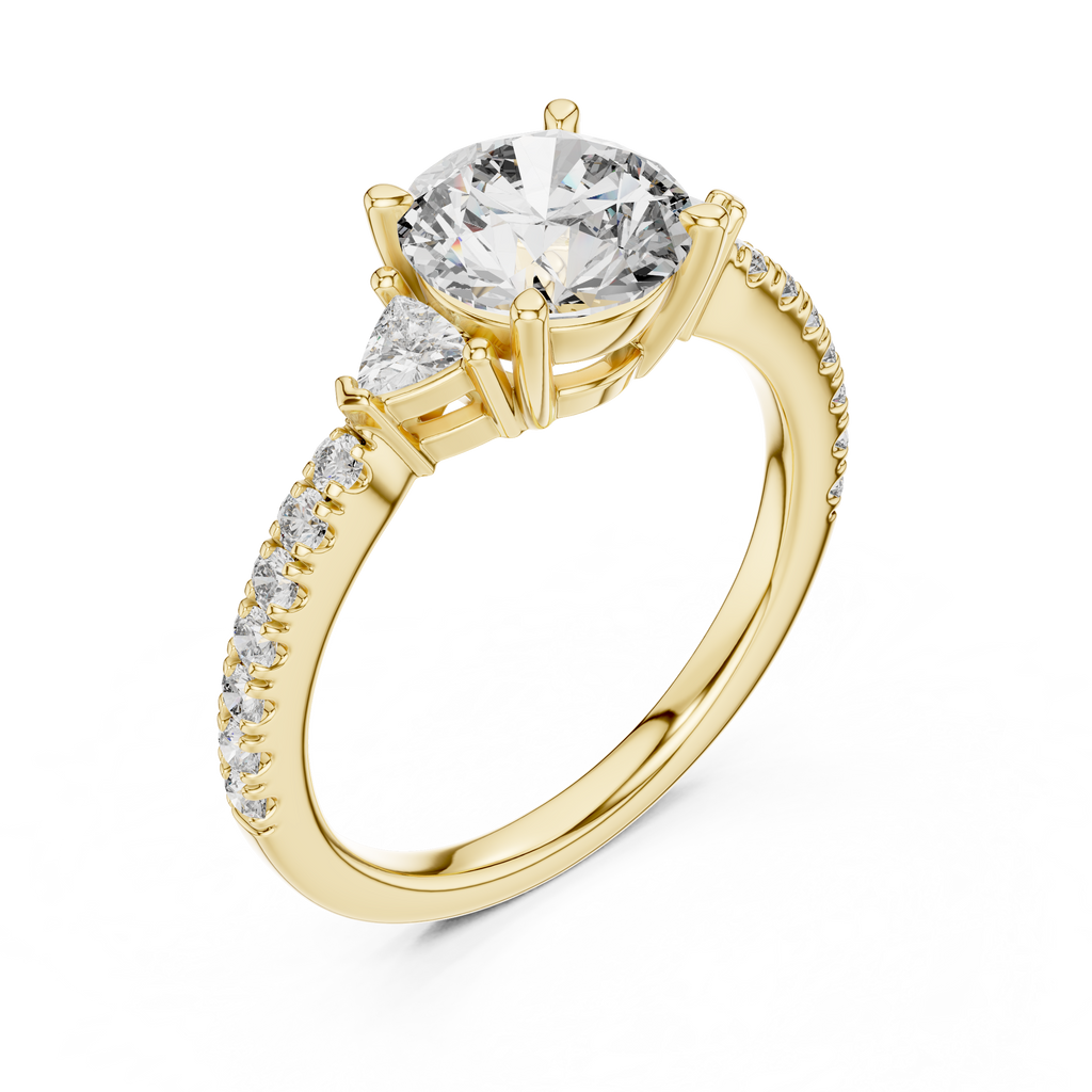 Round Diamond Ring with Trillion Side Stones