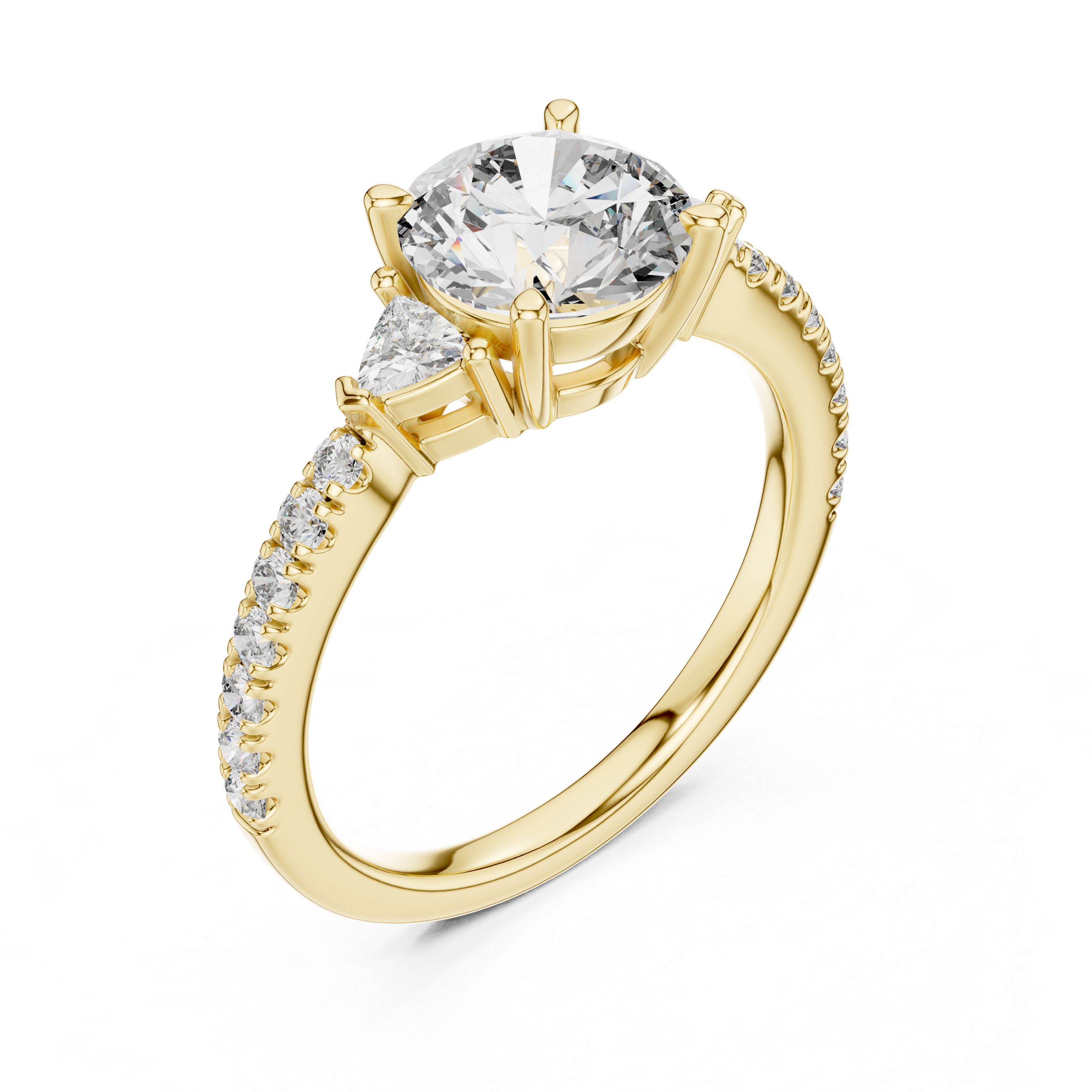 Round Diamond Ring with Trillion Side Stones