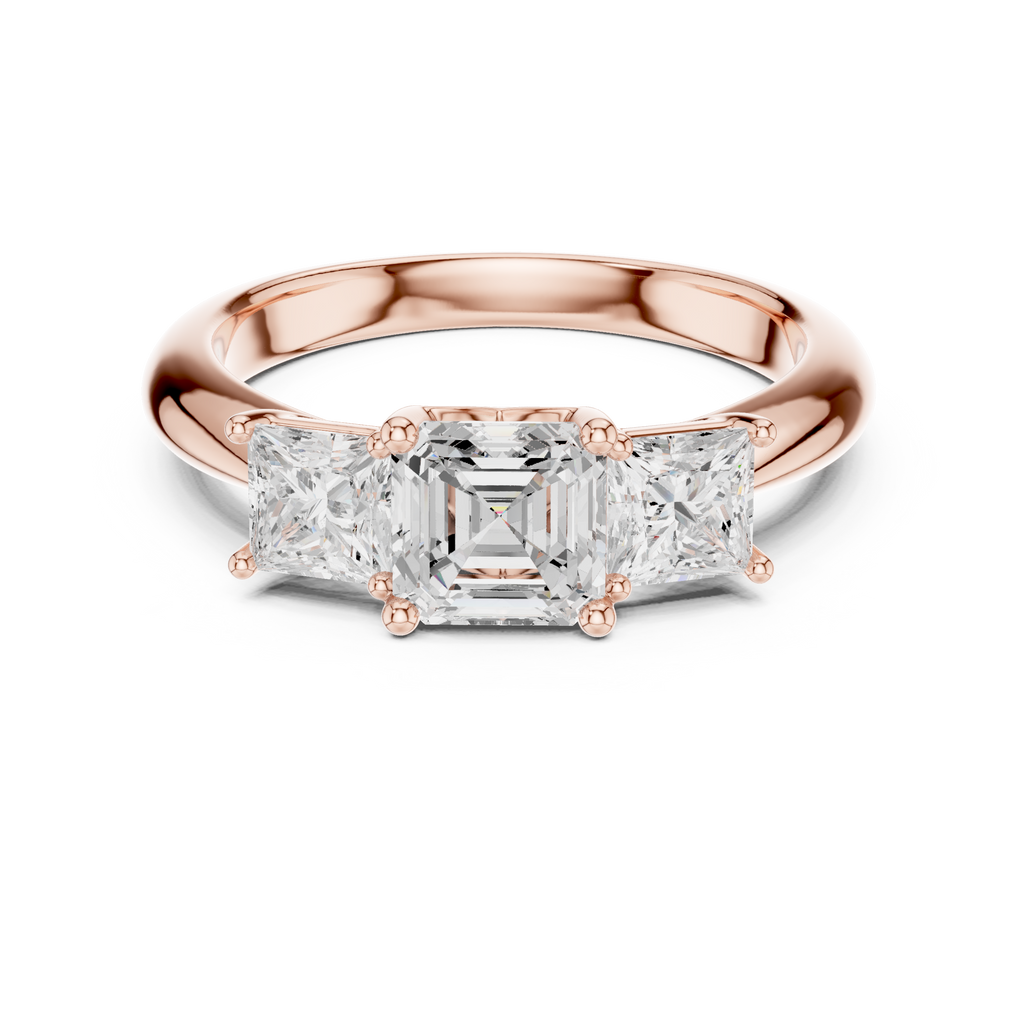 Asscher & Princess Cut Three Stone Diamond Ring