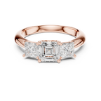Asscher & Princess Cut Three Stone Diamond Ring