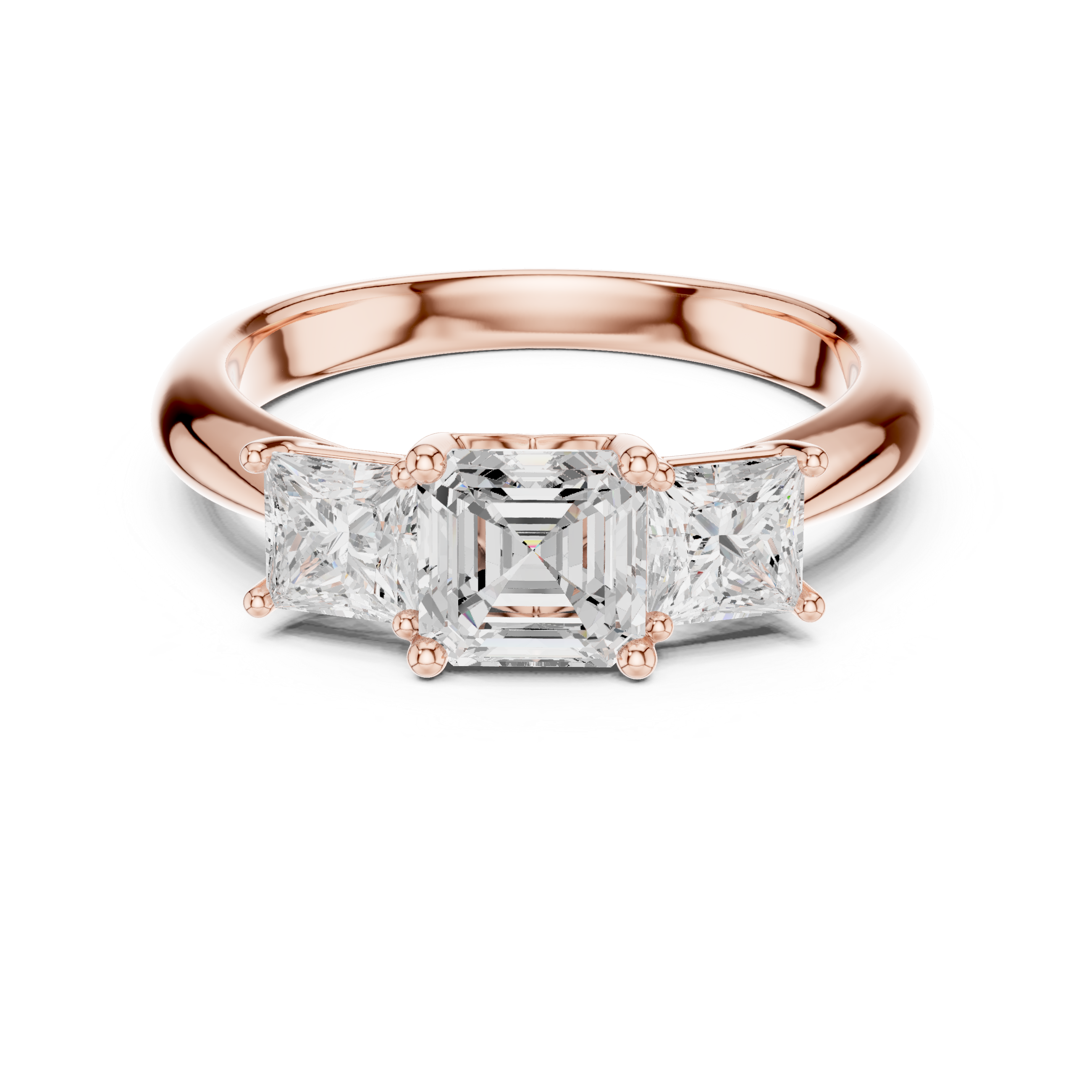 Asscher & Princess Cut Three Stone Diamond Ring