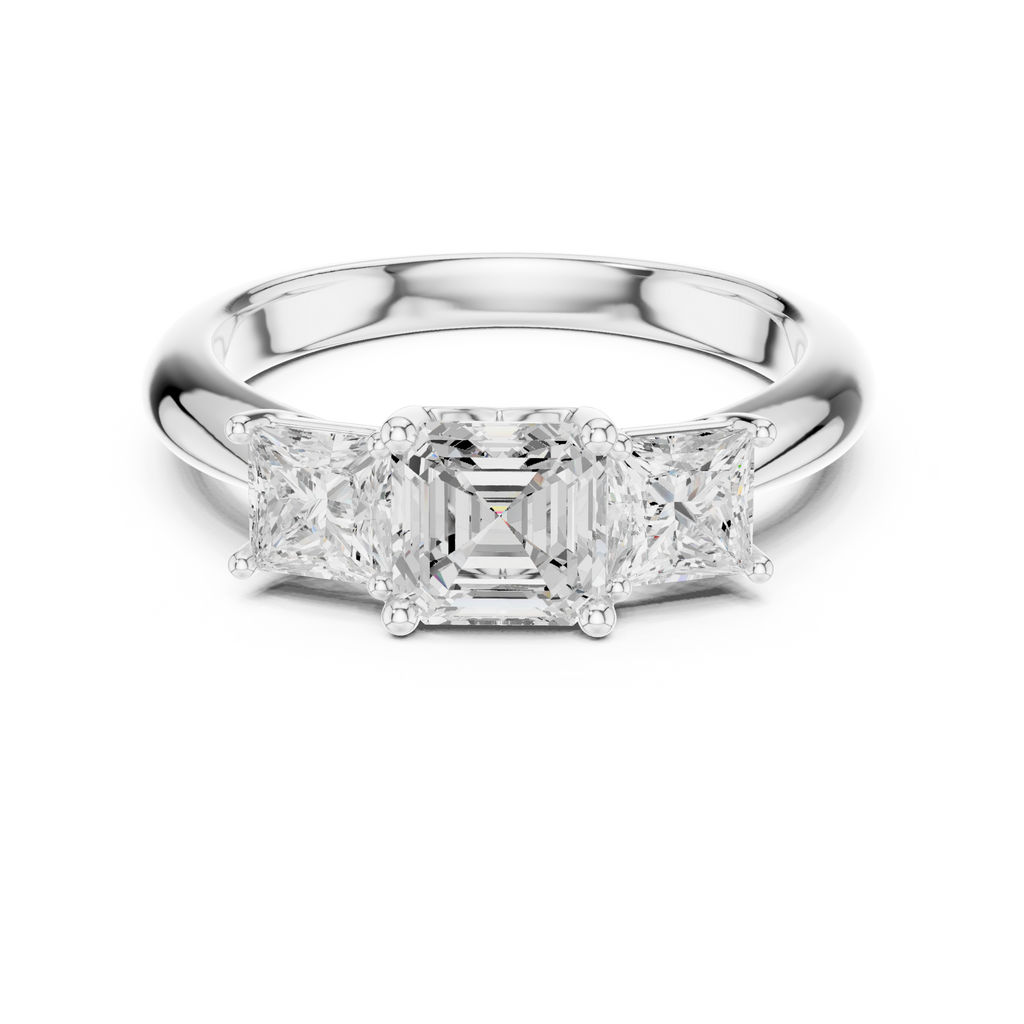 Asscher & Princess Cut Three Stone Diamond Ring