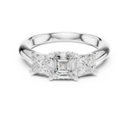 Asscher & Princess Cut Three Stone Diamond Ring