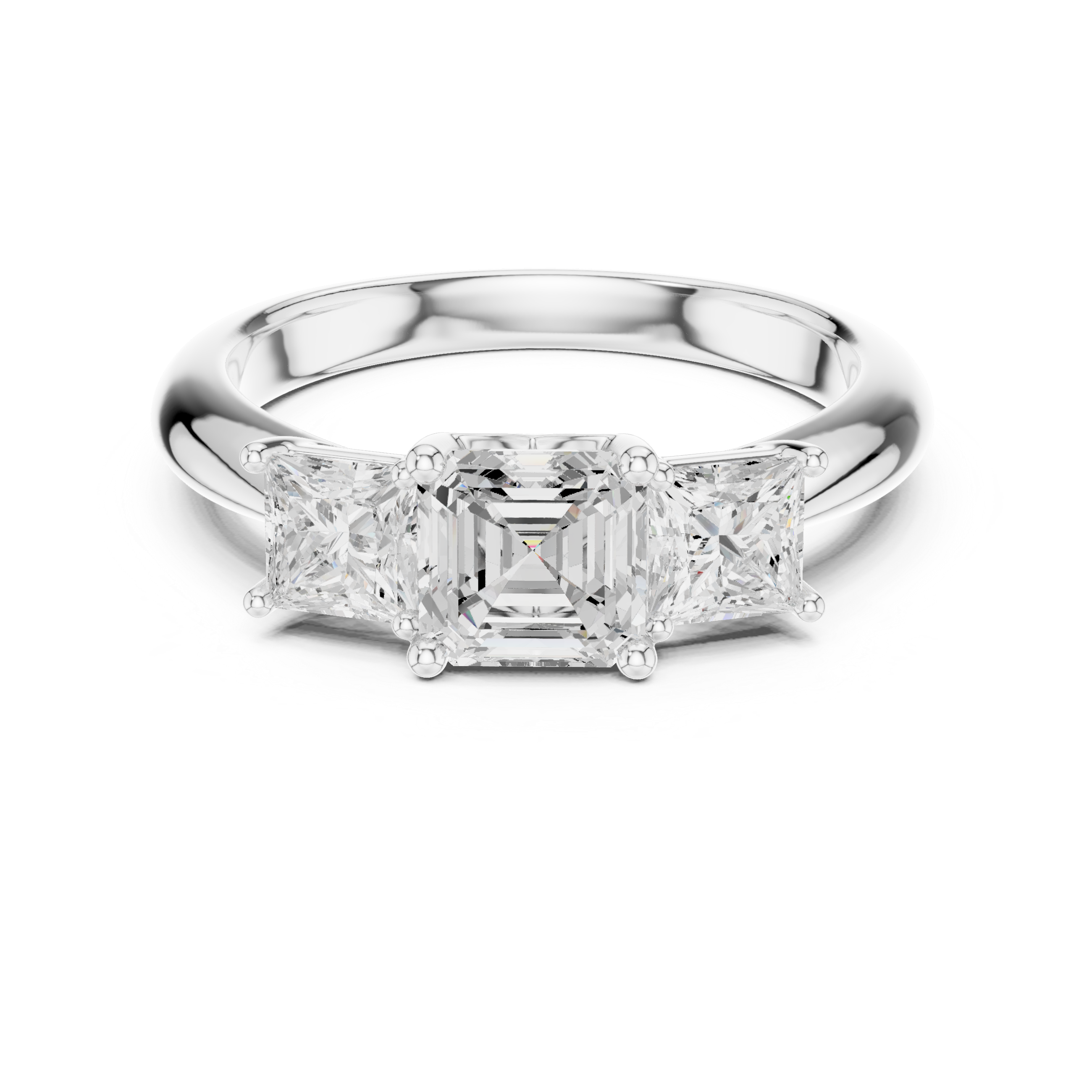 Asscher & Princess Cut Three Stone Diamond Ring